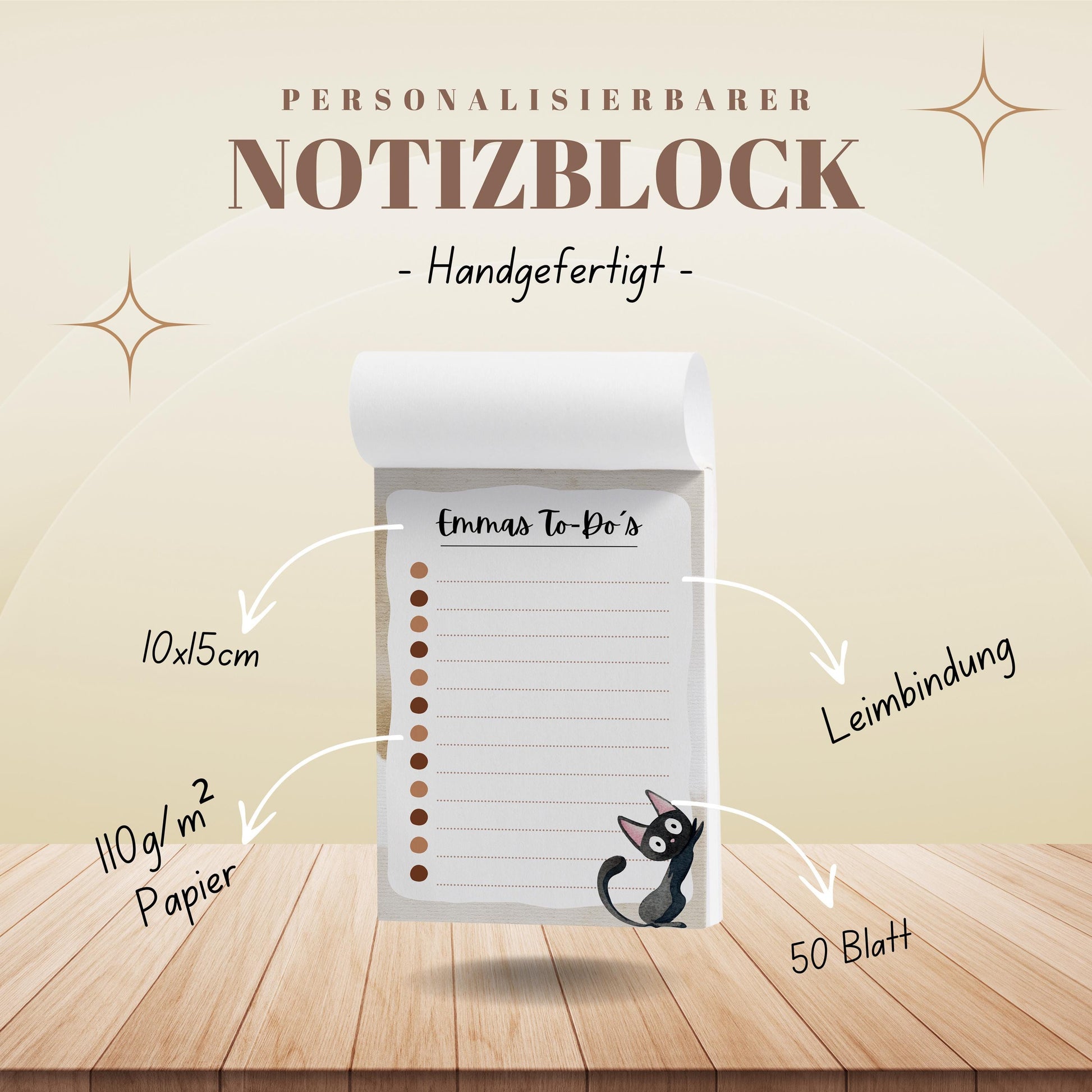 Notizblock Katze Notizblock personalisierbar mit Namen To-Do Liste Notizblock für Studenten Bürobedarf Geschenk Kollege
