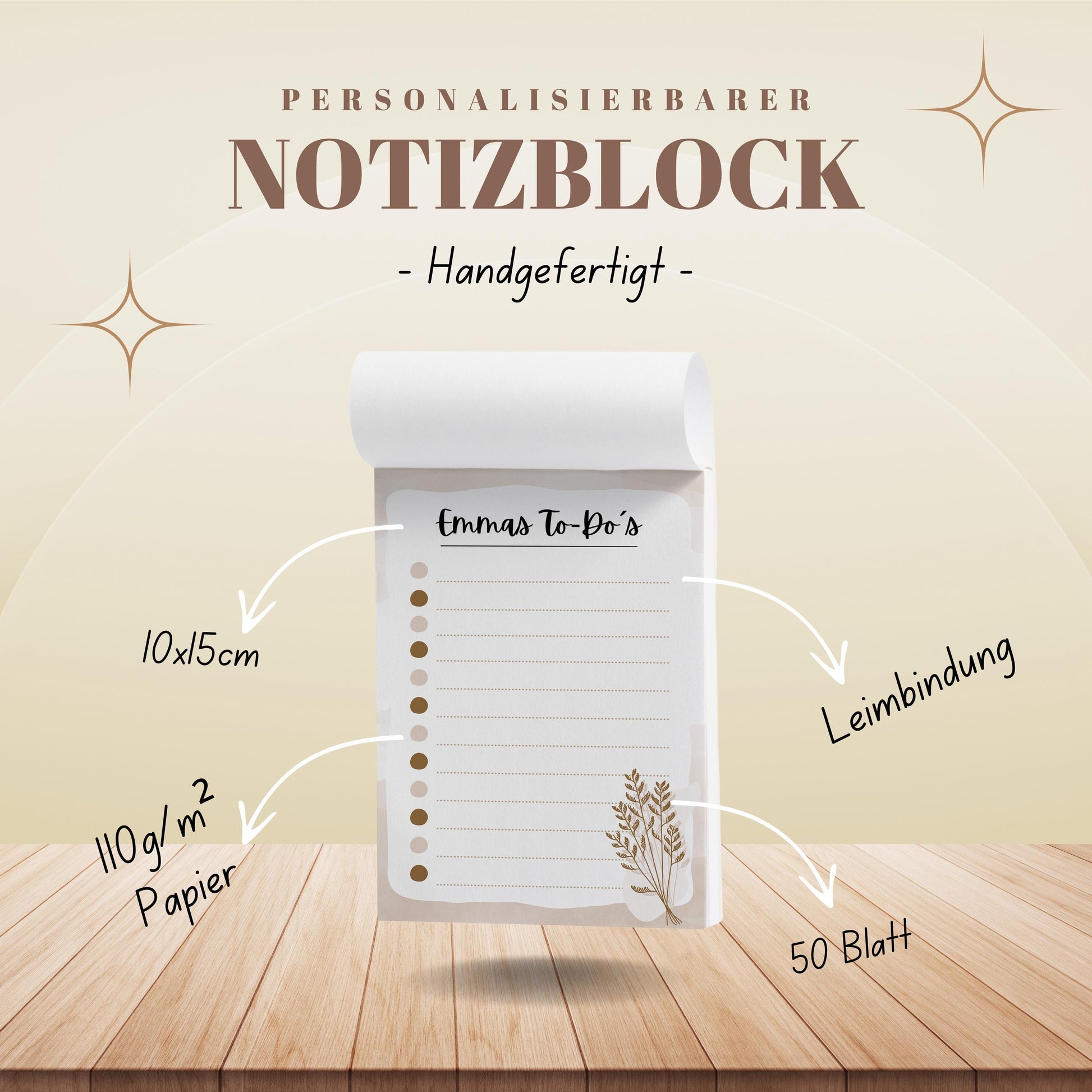 Notizblock Boho Notizblock personalisierbar mit Namen To-Do Liste Notizblock für Studenten Bürobedarf Geschenk Kollege