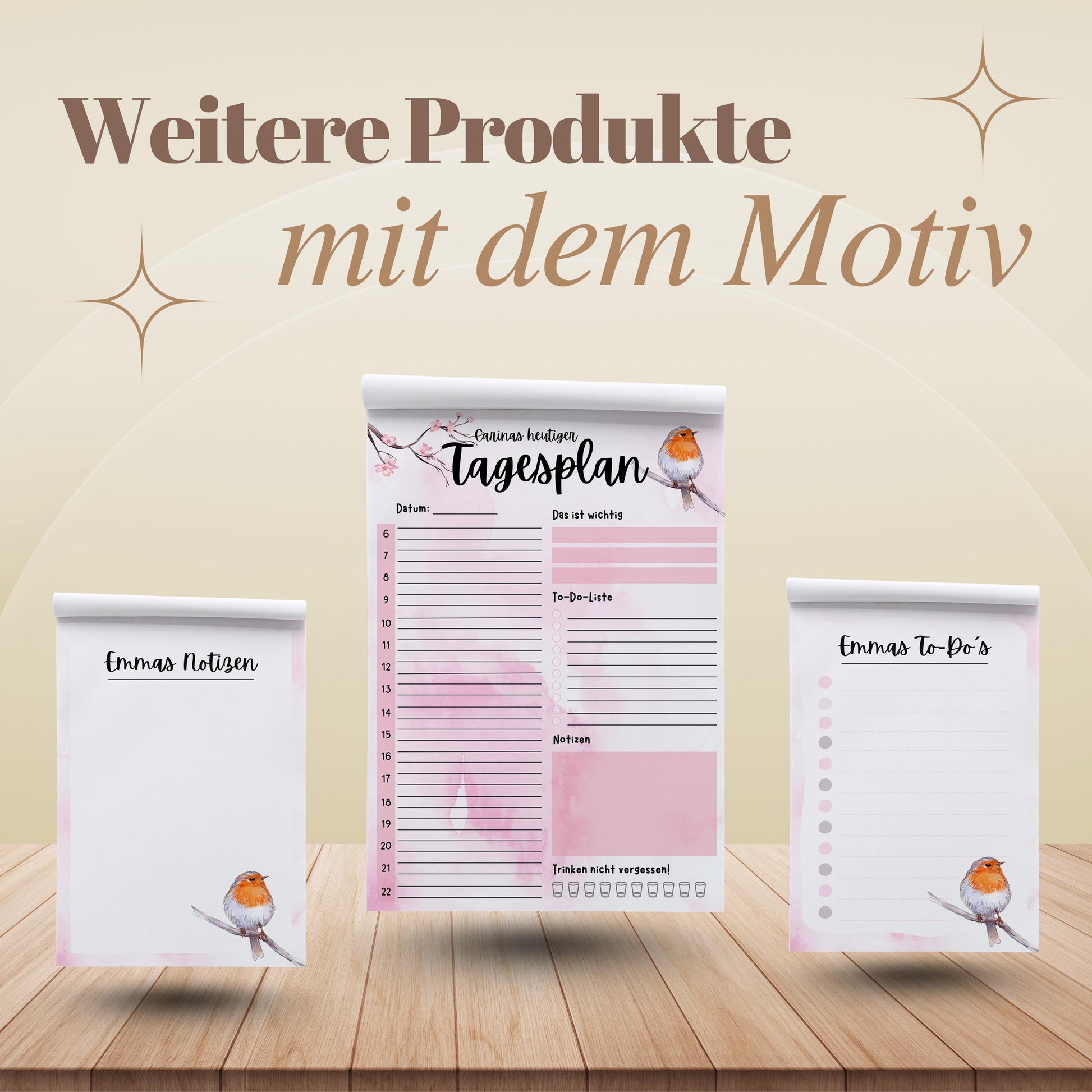 Notizblock Rotkehlchen Notizblock personalisierbar mit Namen To-Do Liste Notizblock für Studenten Bürobedarf Geschenk Kollege