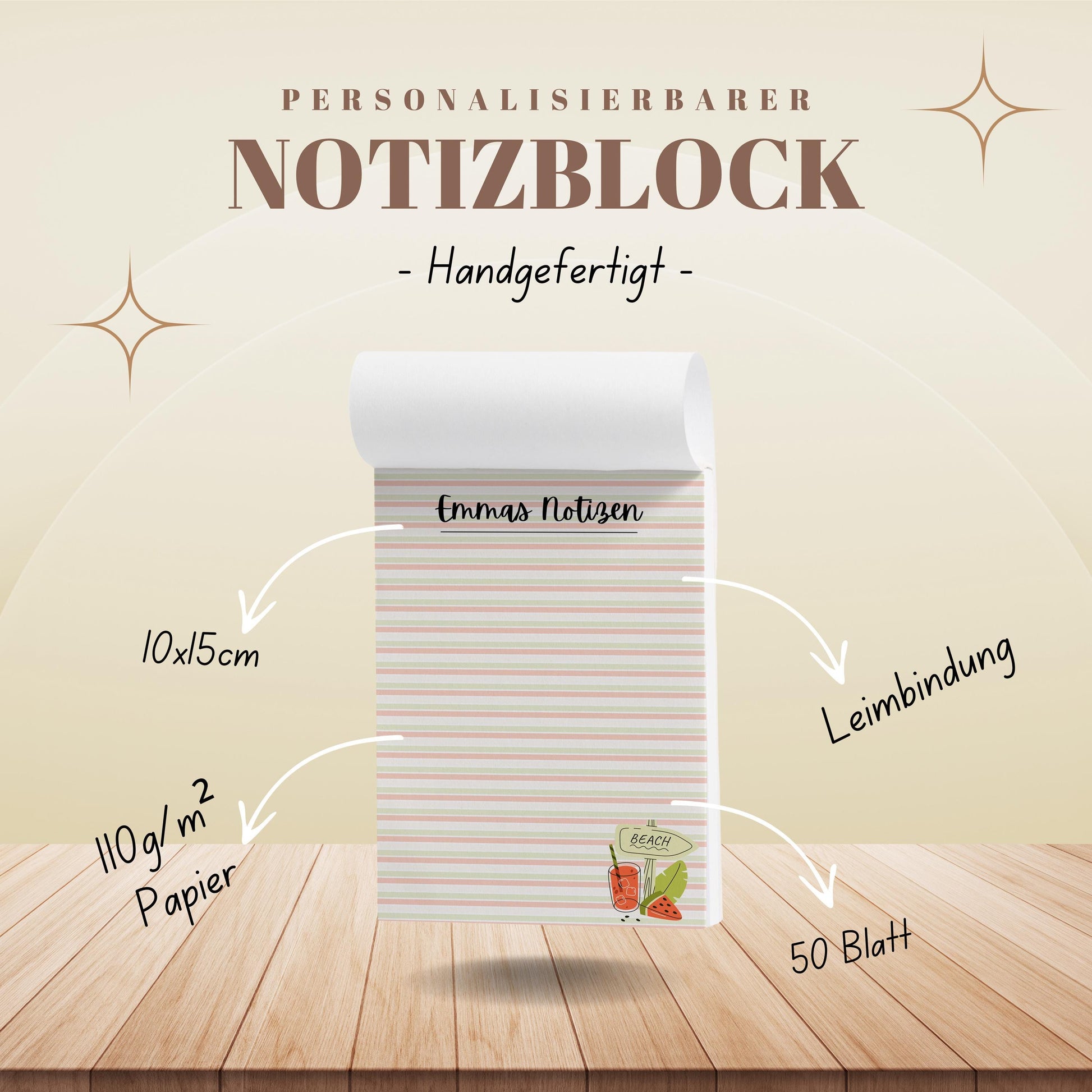 Notizblock Melone Notizblock personalisierbar mit Namen To-Do Liste Notizblock für Studenten Bürobedarf Geschenk Kollege