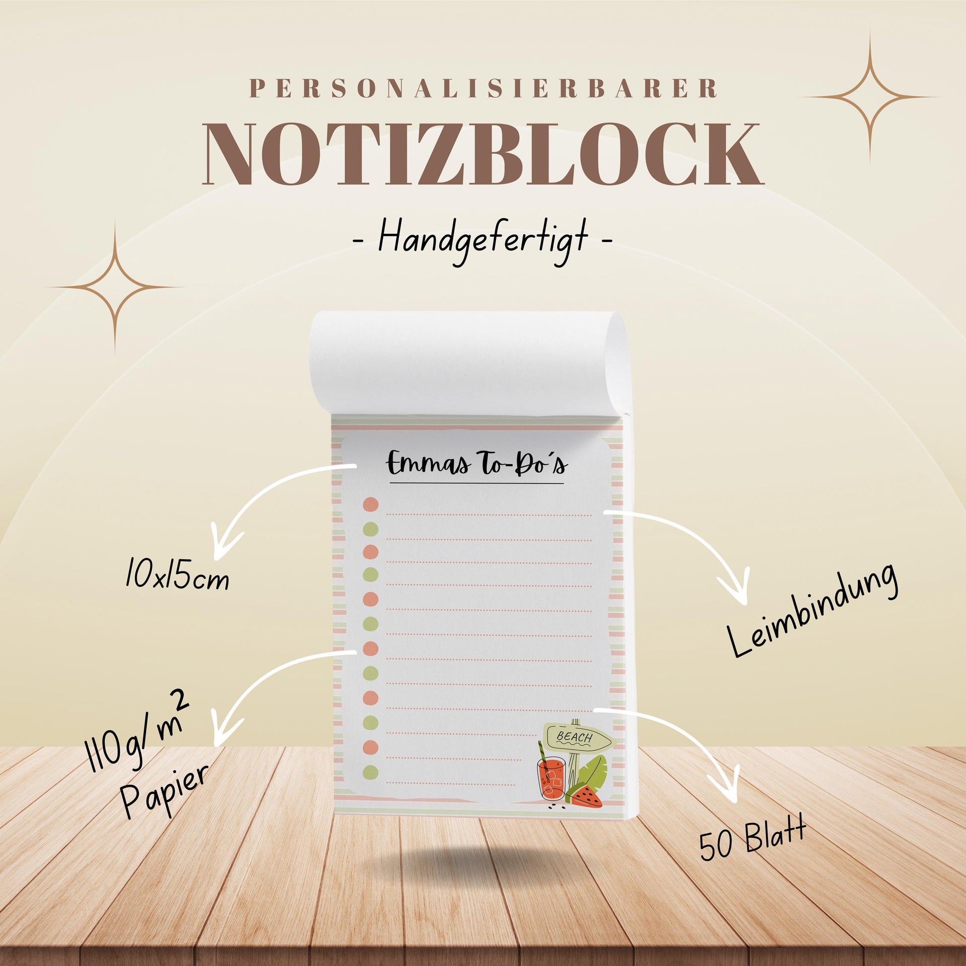Notizblock Melone Notizblock personalisierbar mit Namen To-Do Liste Notizblock für Studenten Bürobedarf Geschenk Kollege