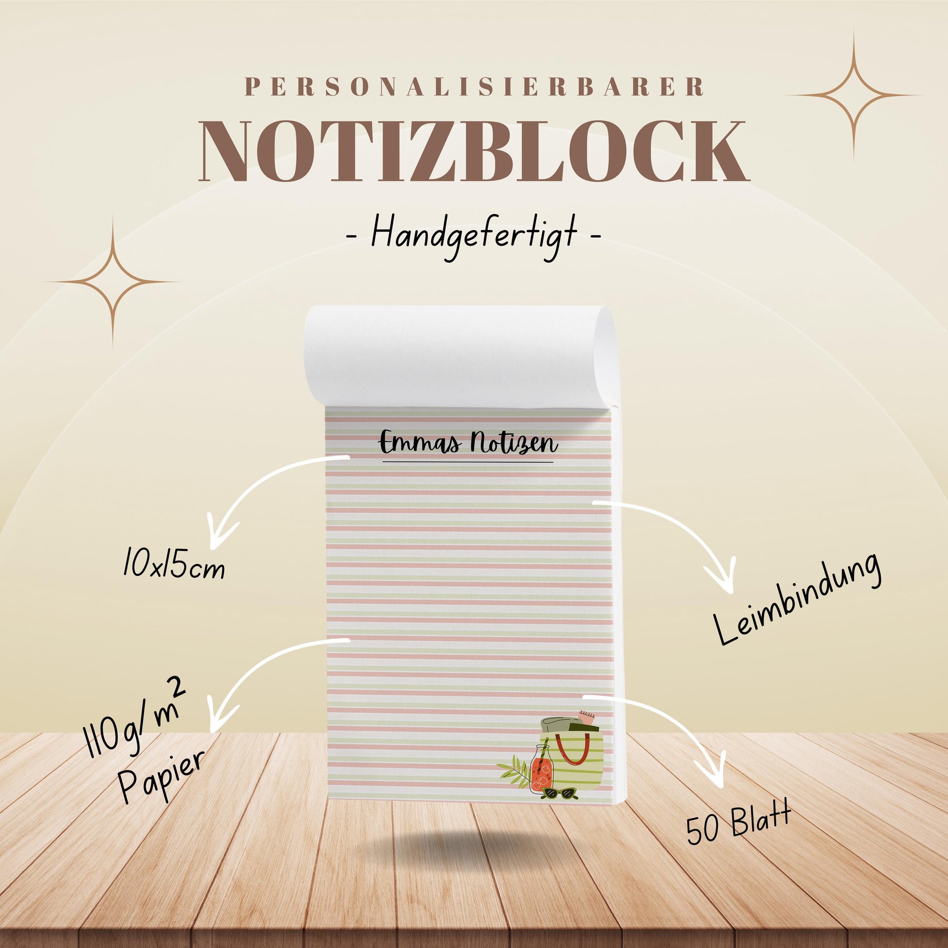 Notizblock Beach Notizblock personalisierbar mit Namen To-Do Liste Notizblock für Studenten Bürobedarf Geschenk Kollege