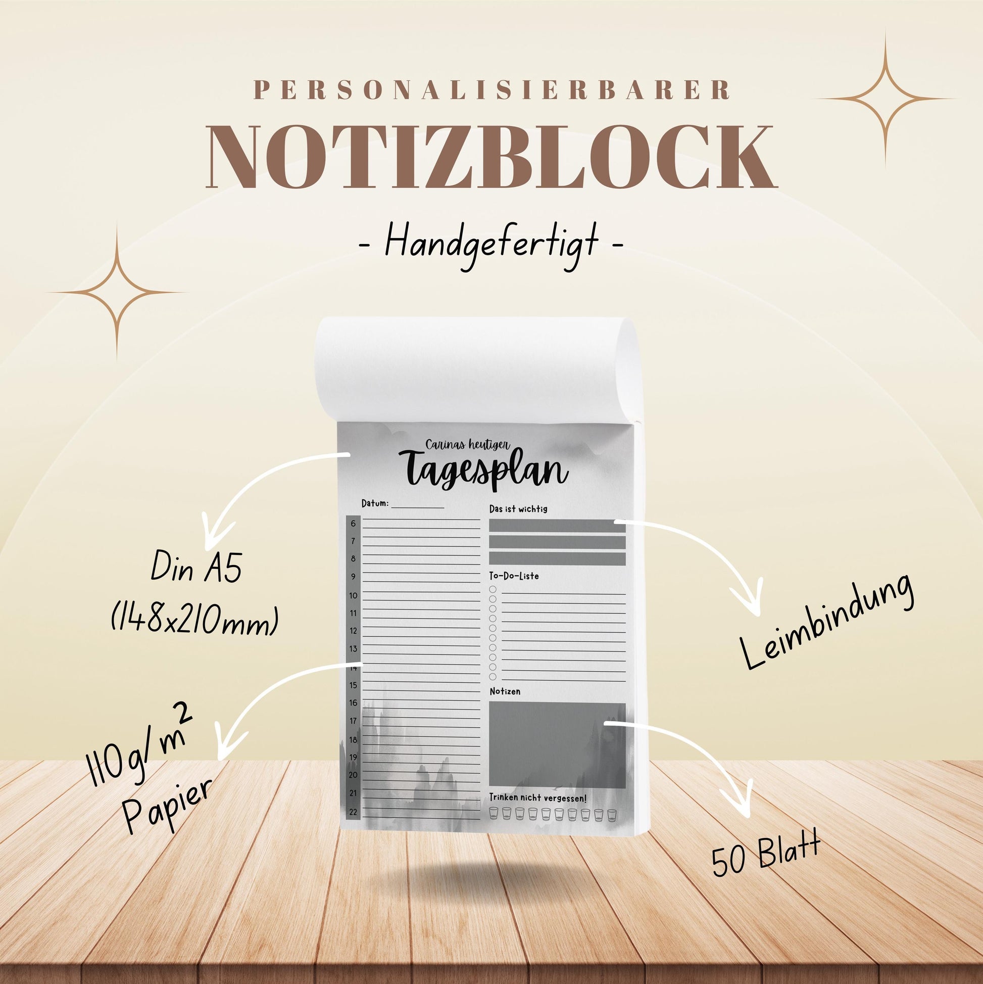 Tagesplaner Granit A5 Notizblock personalisierbar mit Namen To Do Liste Notizblock für Studenten Schreibblock Bürobedarf Geschenk