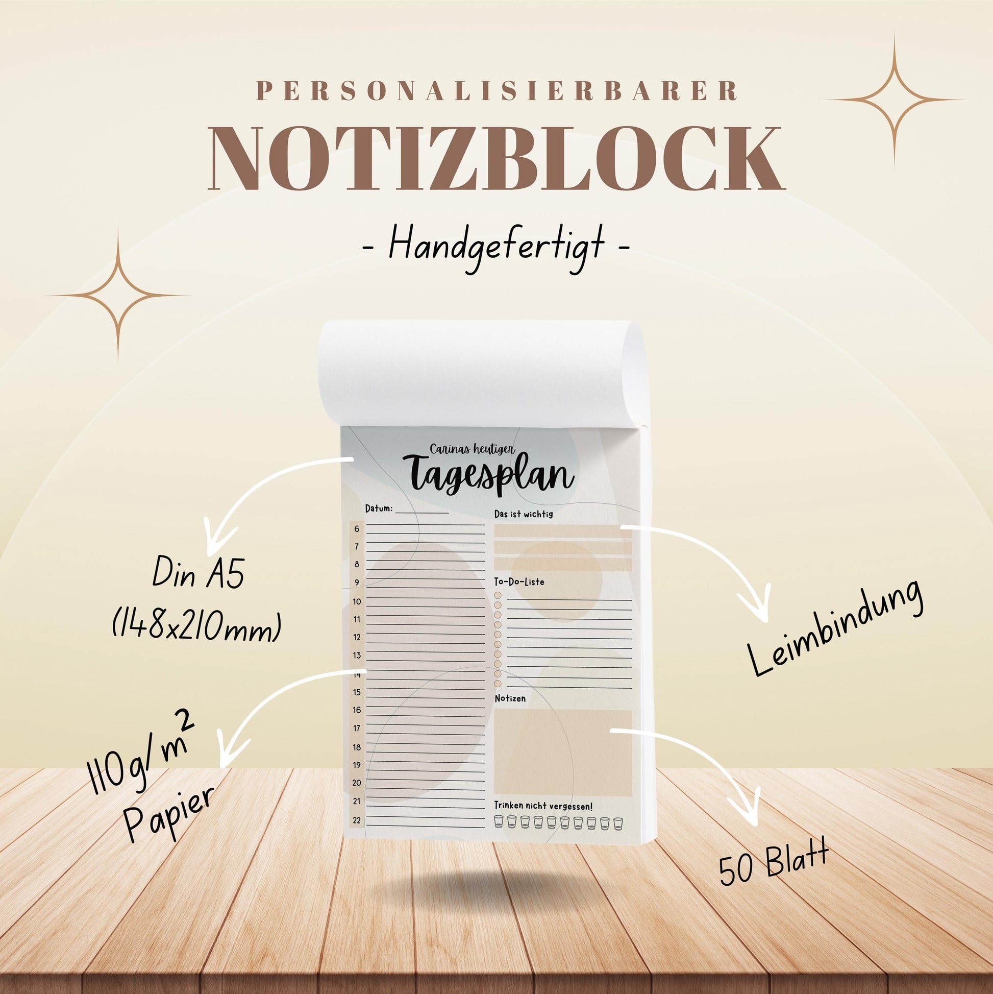 Tagesplaner Kleckse A5 Notizblock personalisierbar mit Namen To Do Liste Notizblock für Studenten Schreibblock Bürobedarf Geschenk Kollege