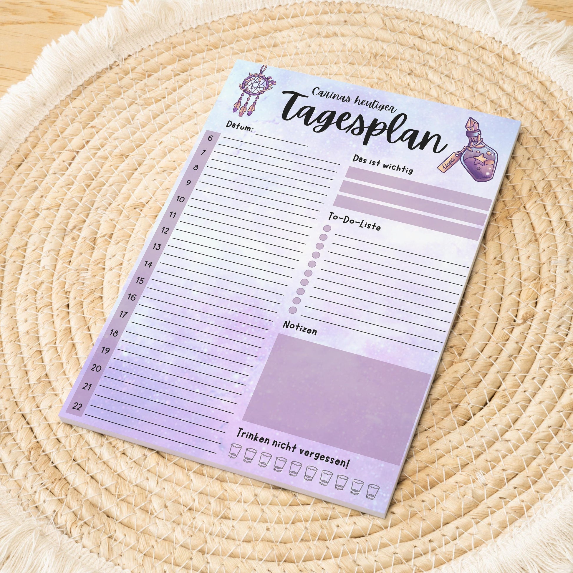 Tagesplaner Witchy A5 Notizblock personalisierbar mit Namen To Do Liste Notizblock für Studenten Schreibblock Bürobedarf Geschenk Schüler