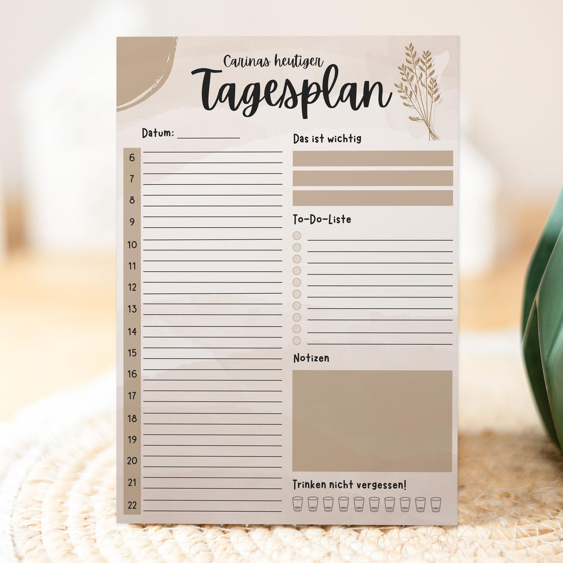 Tagesplaner Boho A5 Notizblock personalisierbar mit Namen To Do Liste Notizblock für Studenten Schreibblock Bürobedarf Geschenk Pilzsammler