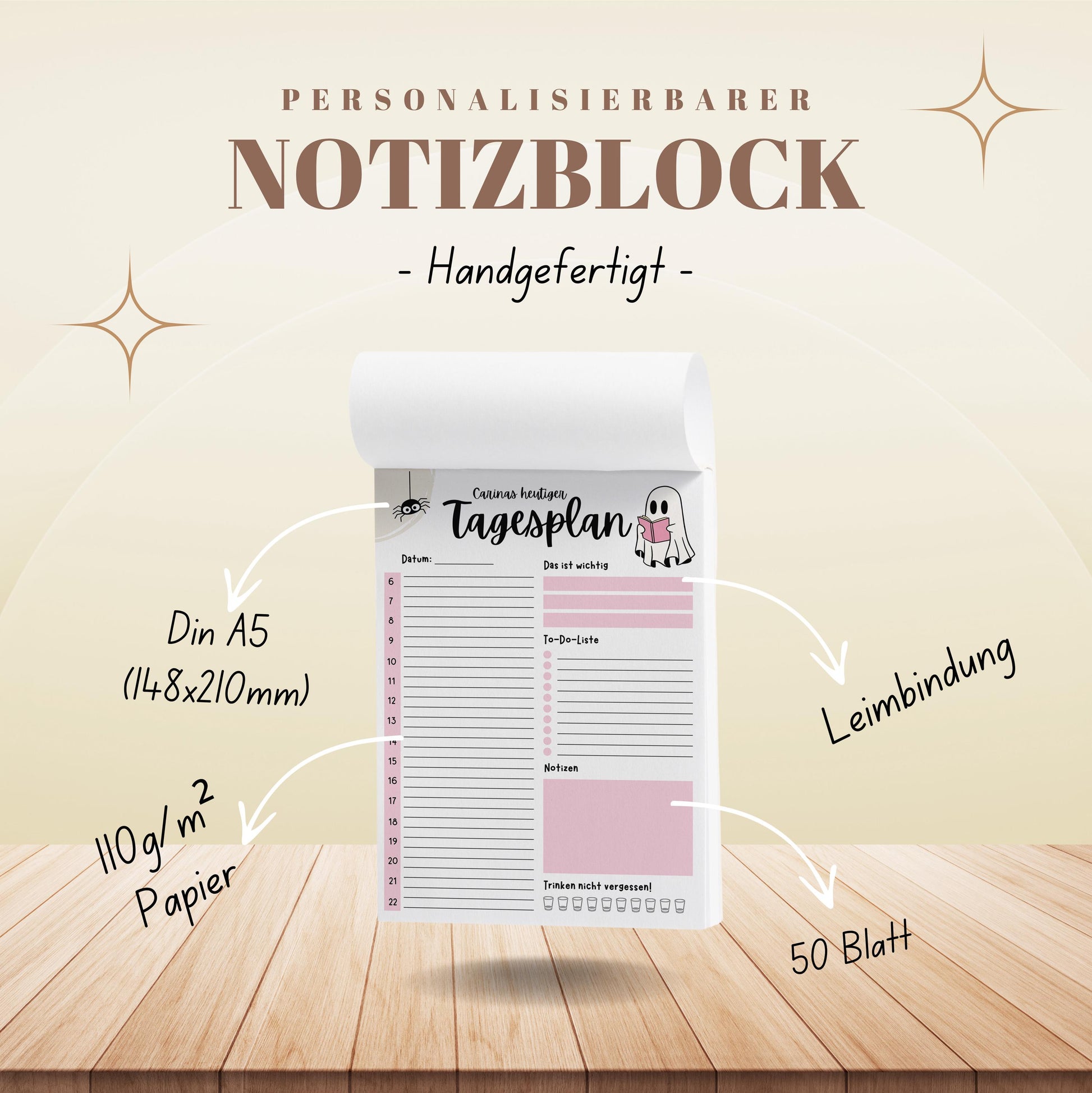 Tagesplaner Bookish A5 Notizblock personalisierbar mit Namen To Do Liste Notizblock für Studenten Schreibblock Bürobedarf Geschenk Schüler