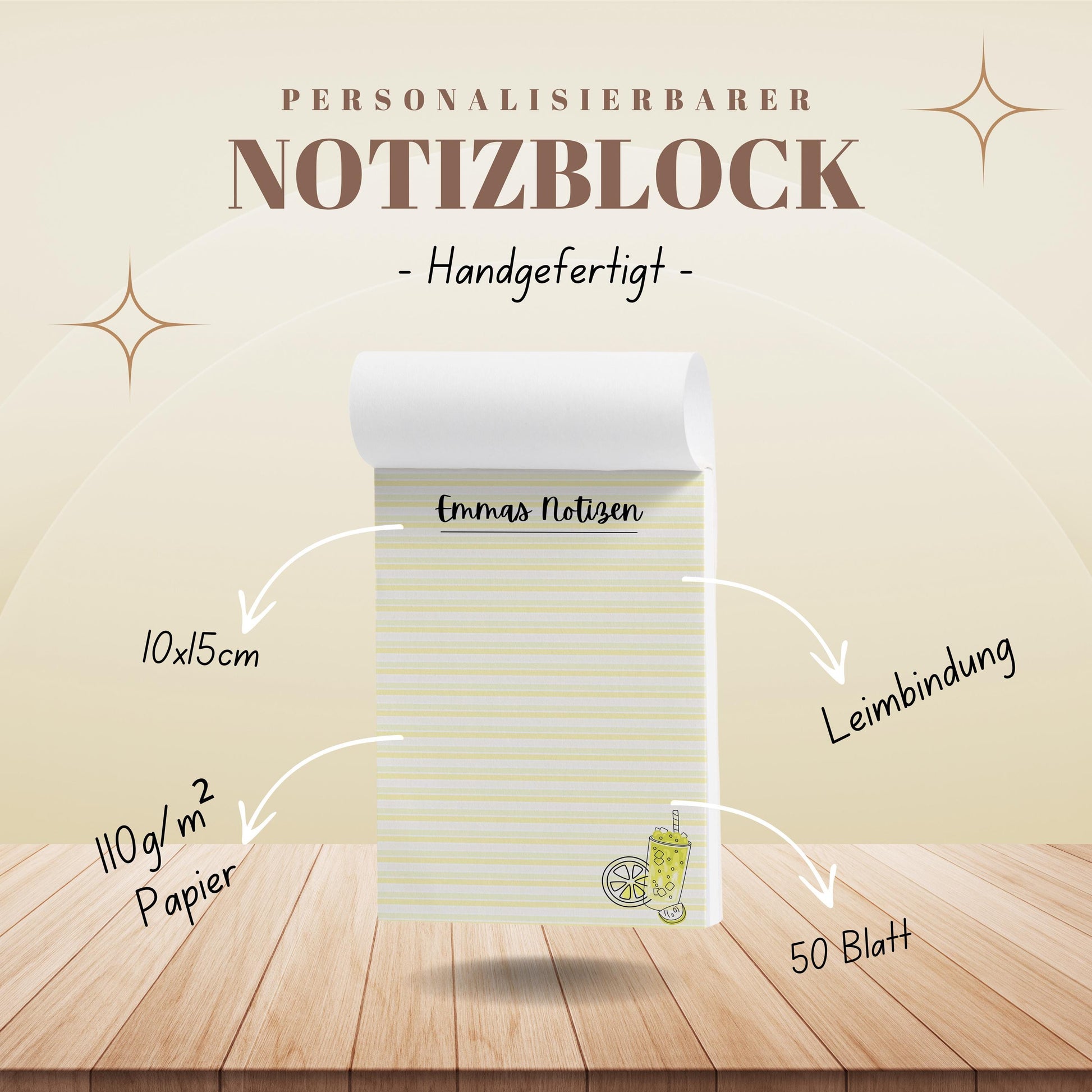 Notizblock Zitrone Notizblock personalisierbar mit Namen To-Do Liste Notizblock für Studenten Bürobedarf Geschenk Schüler