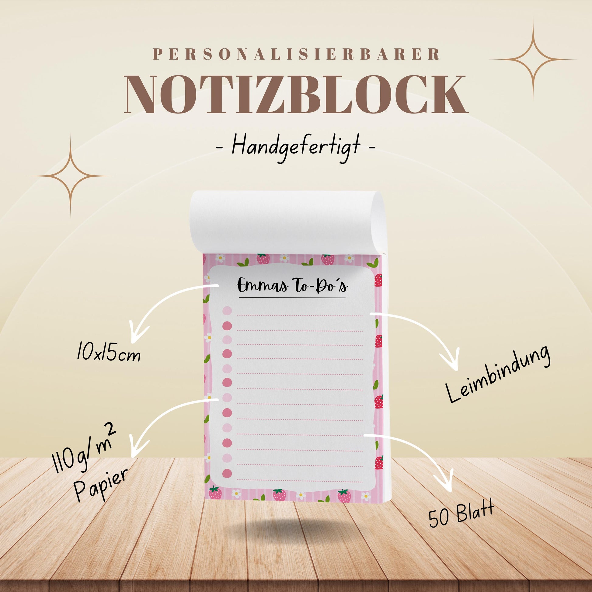 Notizblock Erdbeere Notizblock personalisierbar mit Namen To-Do Liste Notizblock für Studenten Bürobedarf Geschenk Kollegin