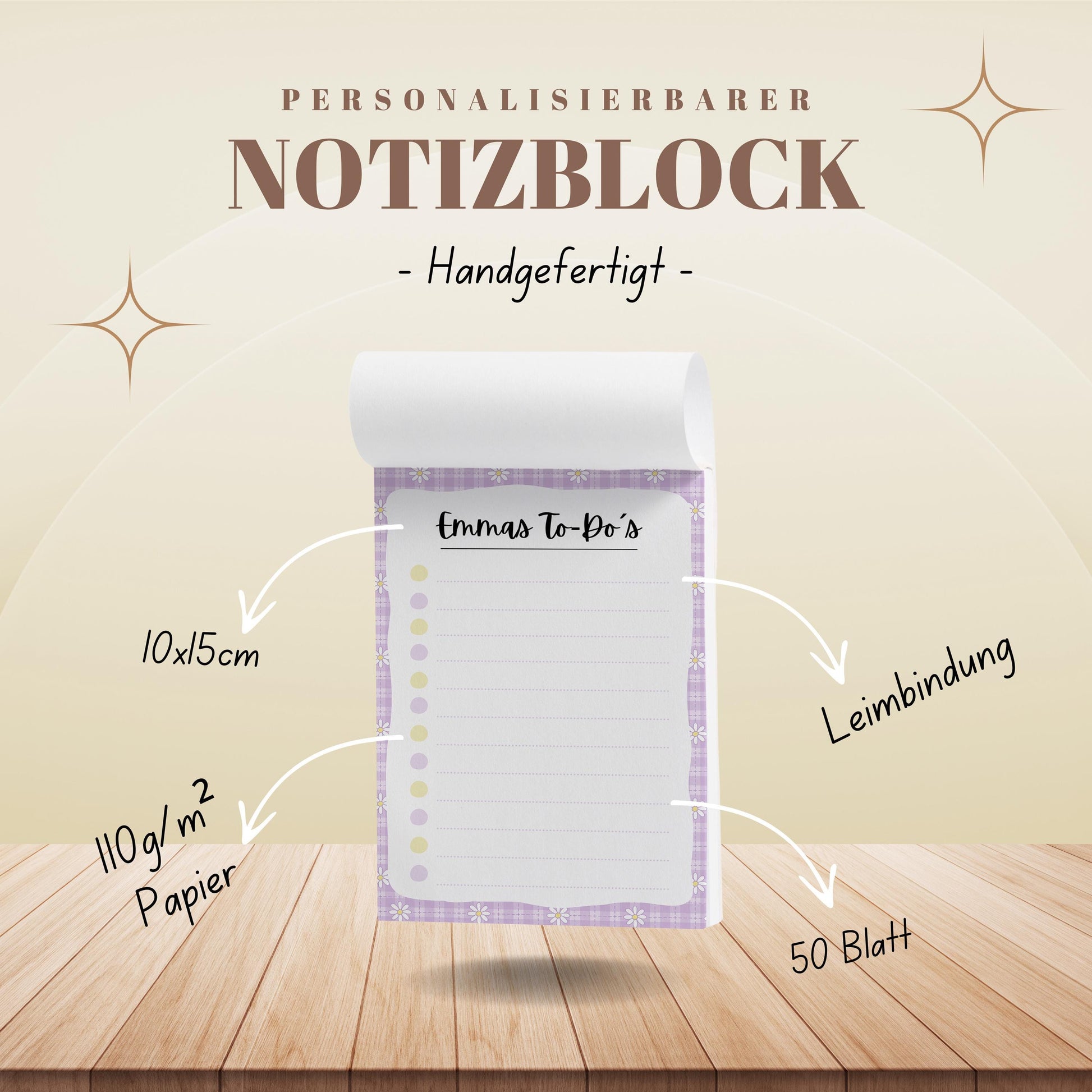 Notizblock Blume Notizblock personalisierbar mit Namen To-Do Liste Notizblock für Studenten Bürobedarf Geschenk Kollegin