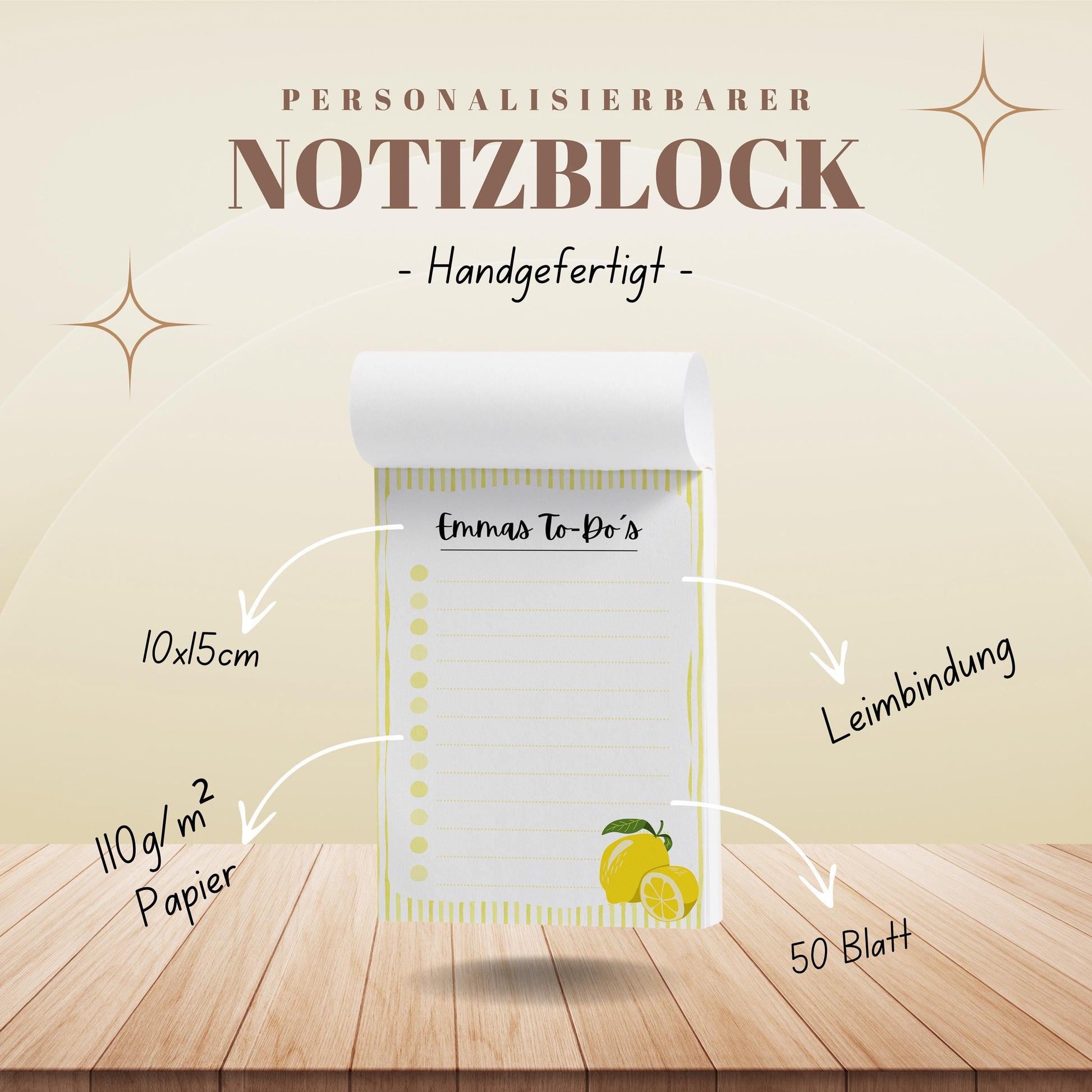 Notizblock Zitrone Notizblock personalisierbar mit Namen To-Do Liste Notizblock für Studenten Bürobedarf Geschenk Kollegin