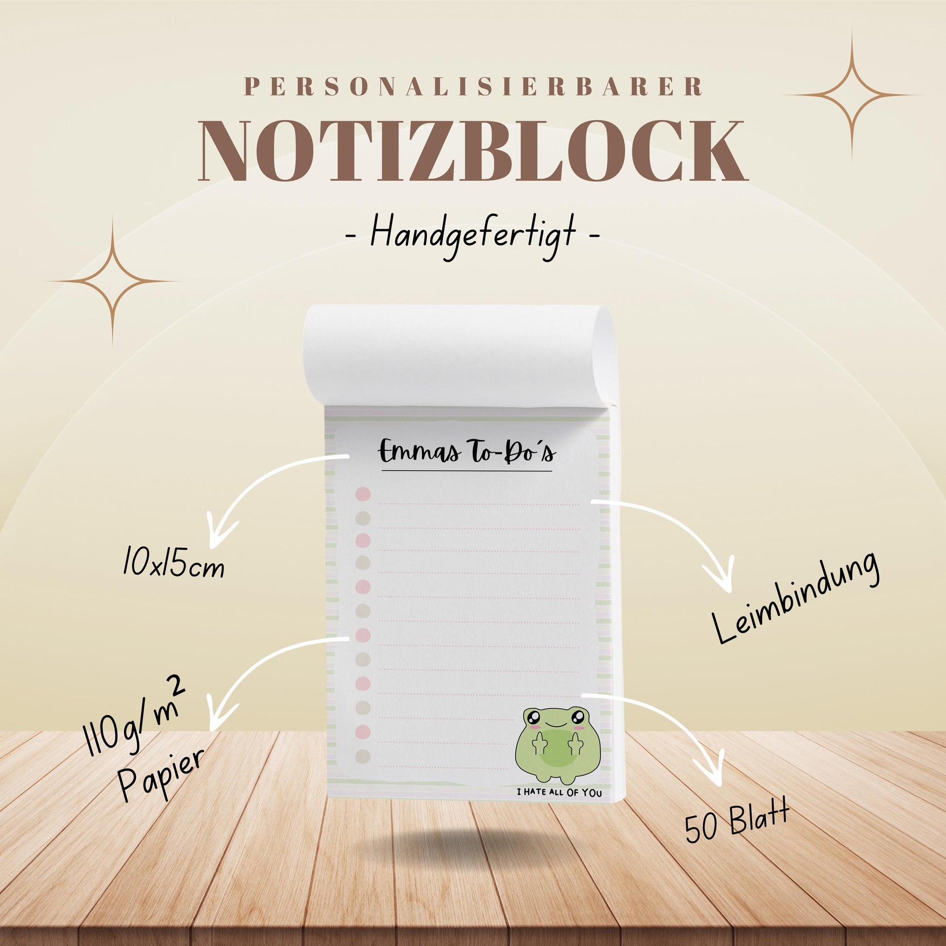 Notizblock Frosch Notizblock personalisierbar mit Namen To-Do Liste Notizblock für Studenten Bürobedarf Geschenk Kollegin