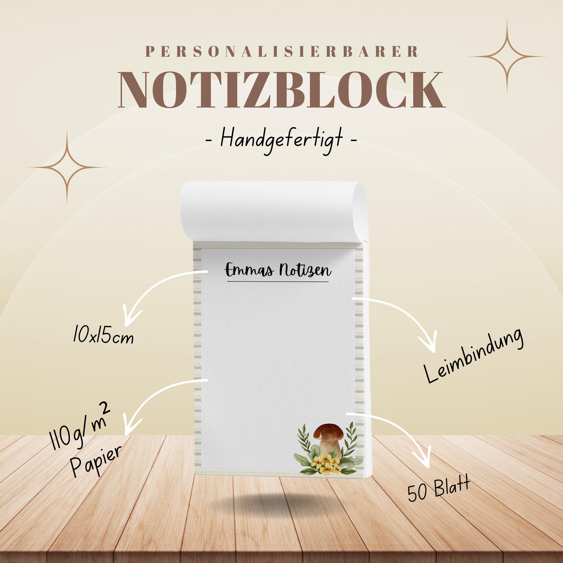 Notizblock Pilze Notizblock personalisierbar mit Namen To Do Liste Notizblock für Studenten Bürobedarf Geschenk Pilzsammler