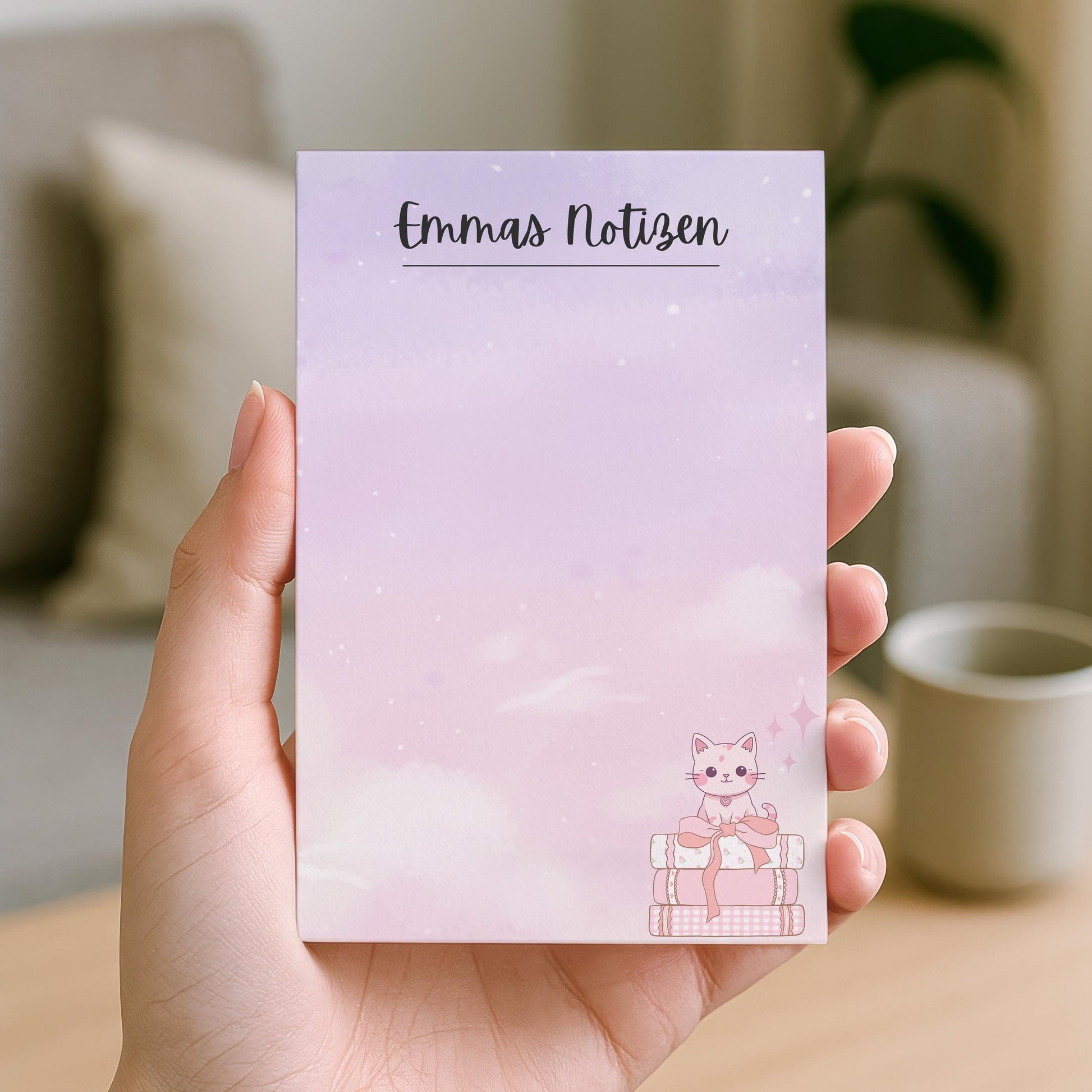 Notizblock Kawaii Katze Notizblock personalisierbar mit Namen To-Do Liste Notizblock für Studenten Bürobedarf Geschenk Kollege