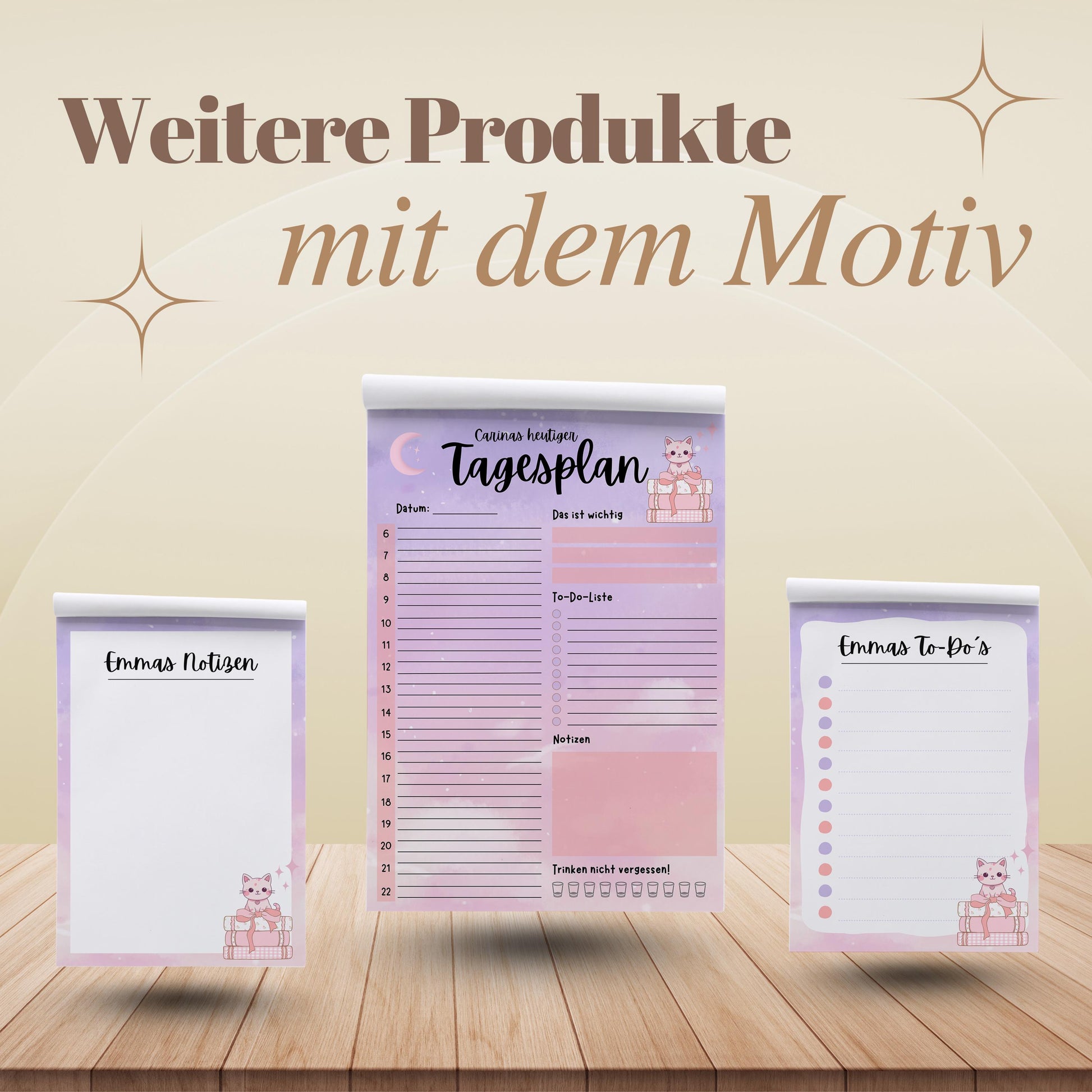 Notizblock Kawaii Katze Notizblock personalisierbar mit Namen To-Do Liste Notizblock für Studenten Bürobedarf Geschenk Kollege