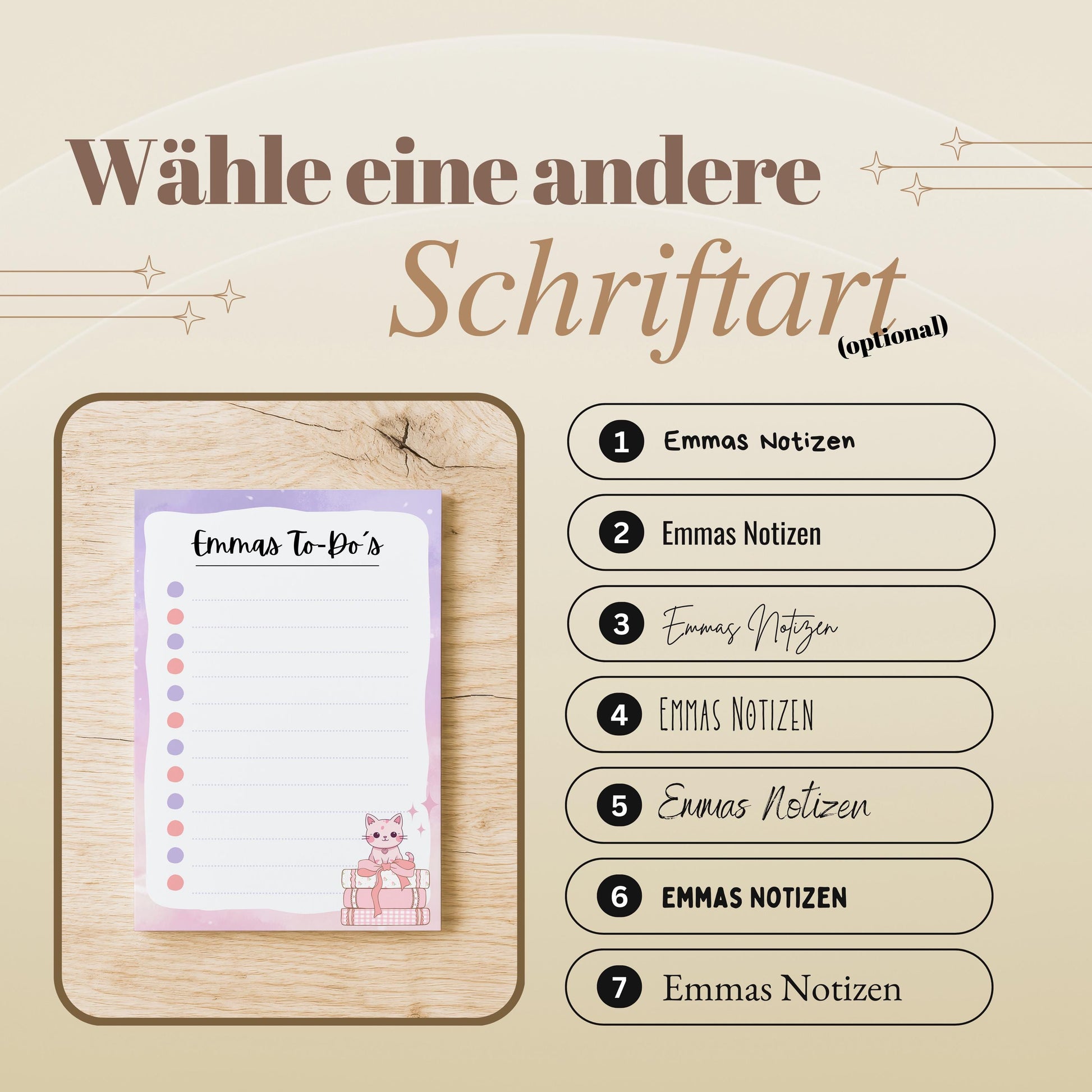 Notizblock Kawaii Katze Notizblock personalisierbar mit Namen To-Do Liste Notizblock für Studenten Bürobedarf Geschenk Kollege