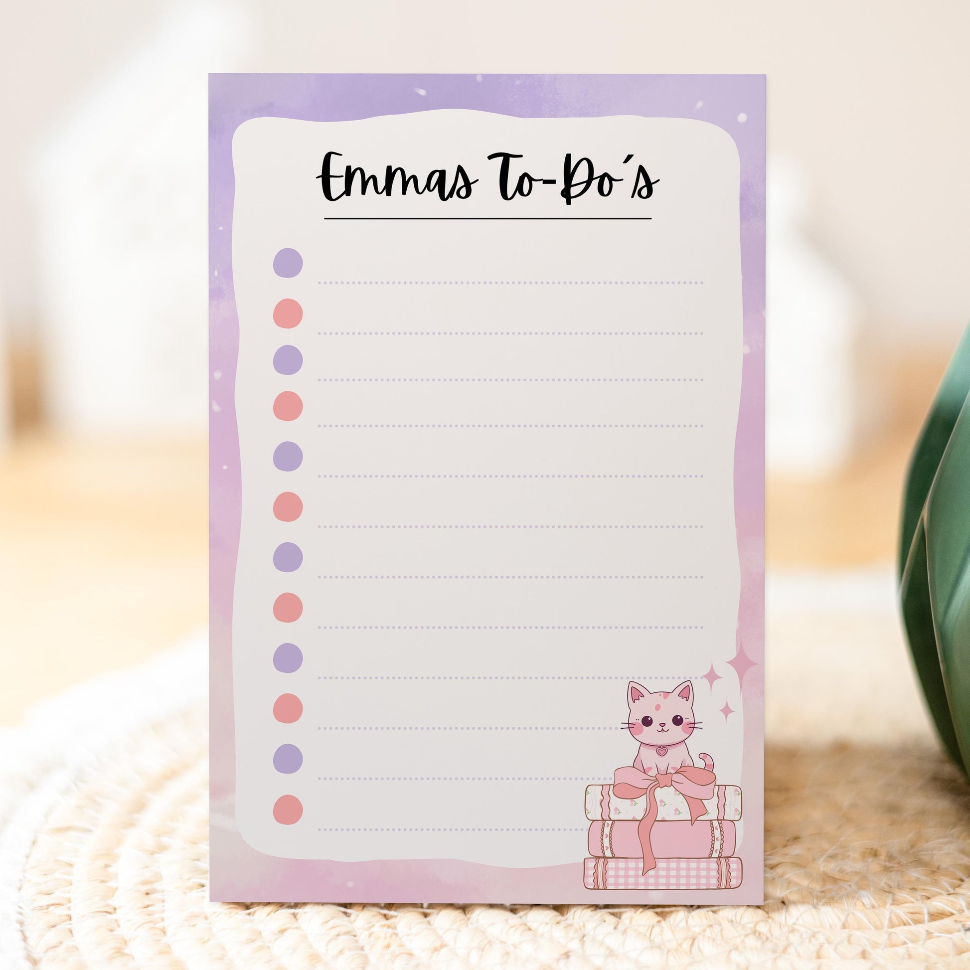 Notizblock Kawaii Katze Notizblock personalisierbar mit Namen To-Do Liste Notizblock für Studenten Bürobedarf Geschenk Kollege