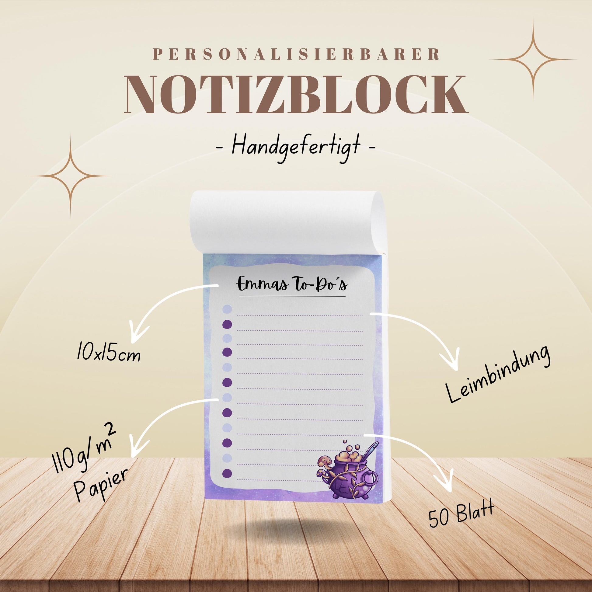 Notizblock Witchy Notizblock personalisierbar mit Namen To-Do Liste Notizblock für Studenten Bürobedarf Geschenk Kollege
