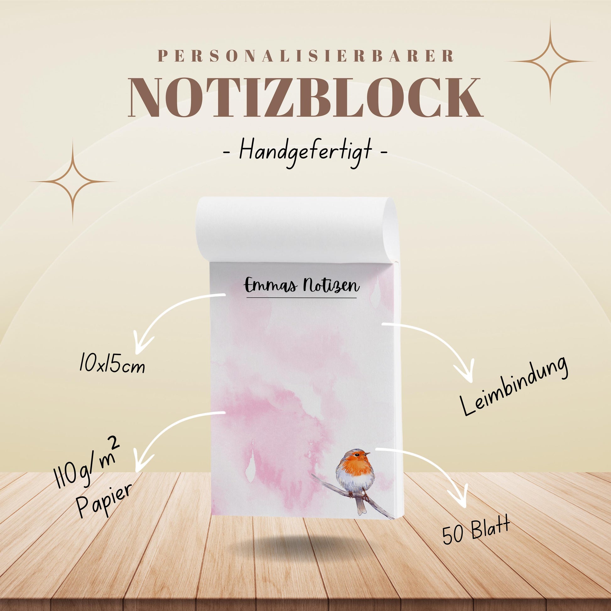 Notizblock Rotkehlchen Notizblock personalisierbar mit Namen To-Do Liste Notizblock für Studenten Bürobedarf Geschenk Kollege