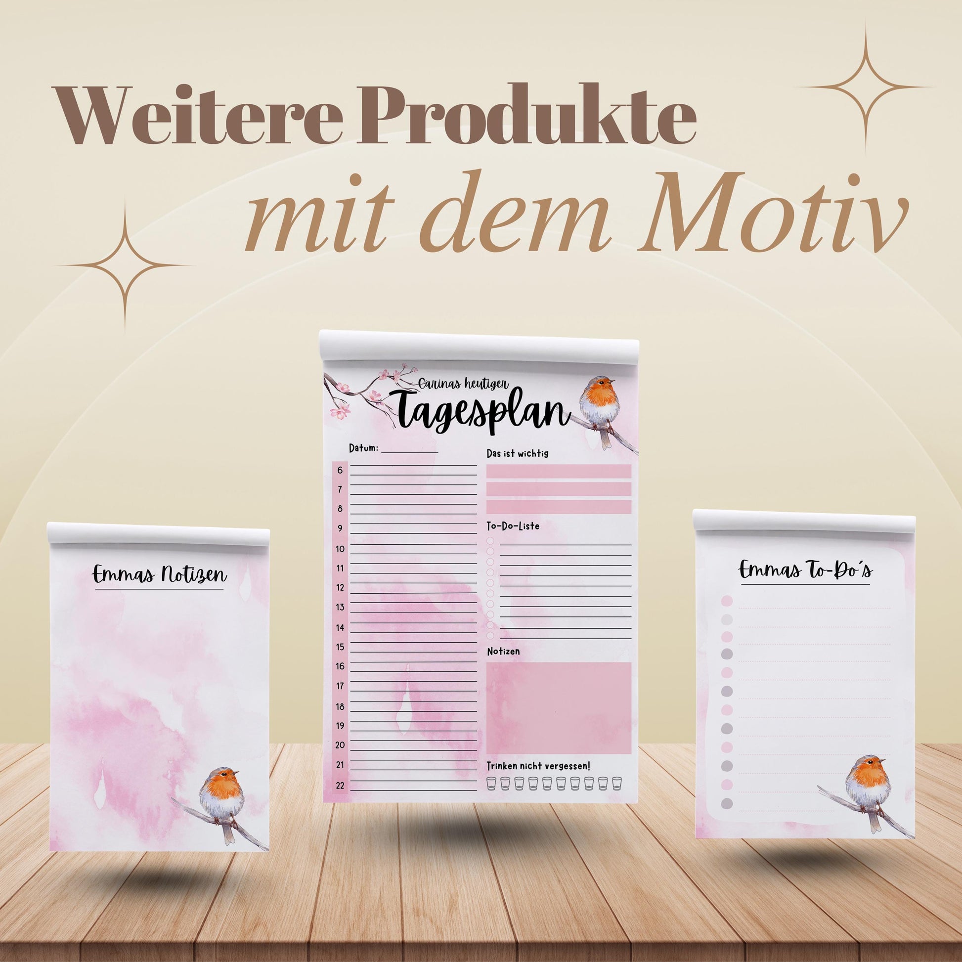Notizblock Rotkehlchen Notizblock personalisierbar mit Namen To-Do Liste Notizblock für Studenten Bürobedarf Geschenk Kollege