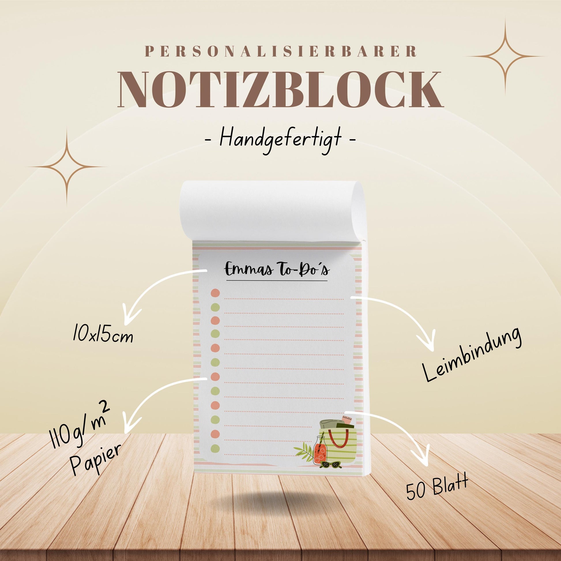 Notizblock Beach Notizblock personalisierbar mit Namen To-Do Liste Notizblock für Studenten Bürobedarf Geschenk Kollege