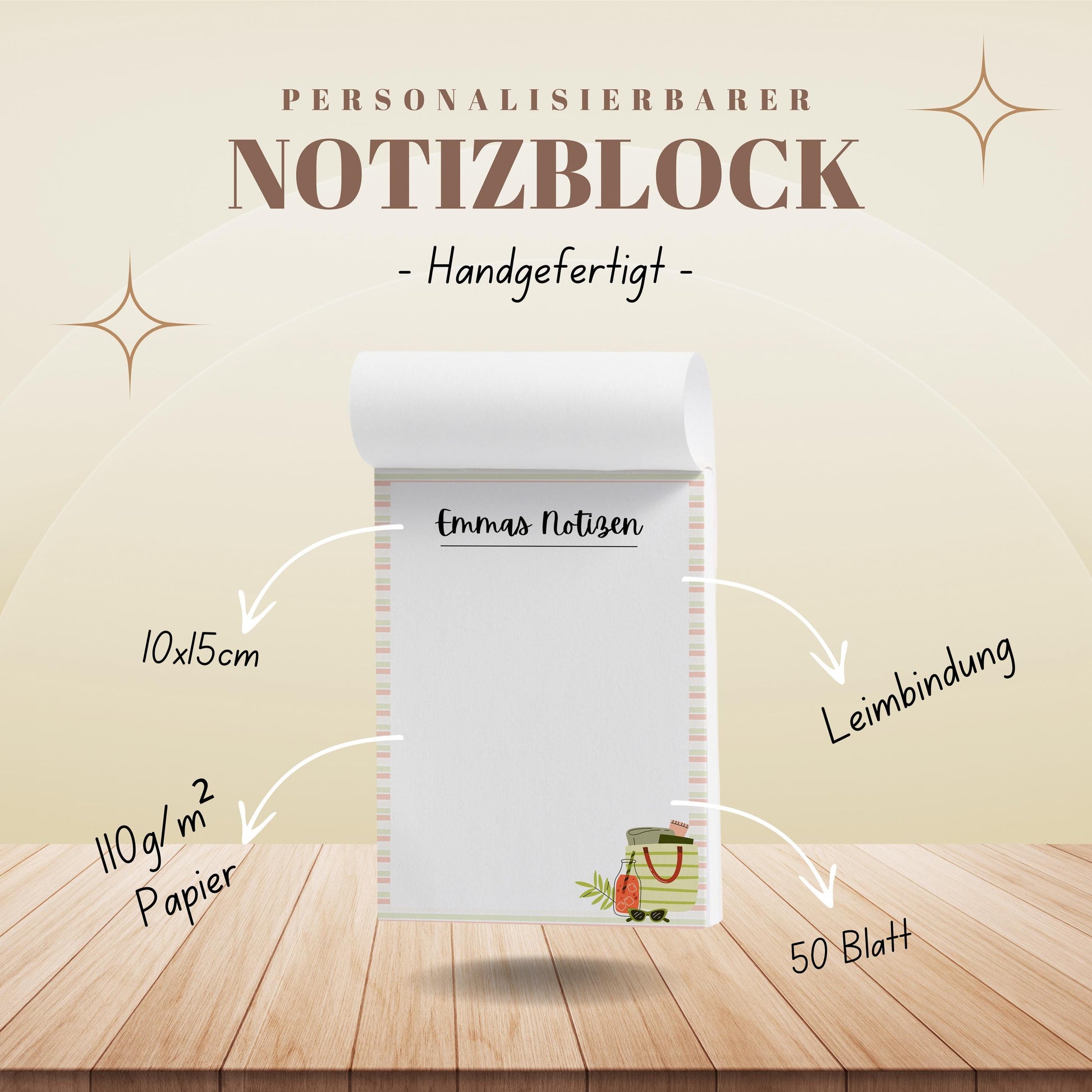 Notizblock Beach Notizblock personalisierbar mit Namen To-Do Liste Notizblock für Studenten Bürobedarf Geschenk Kollege