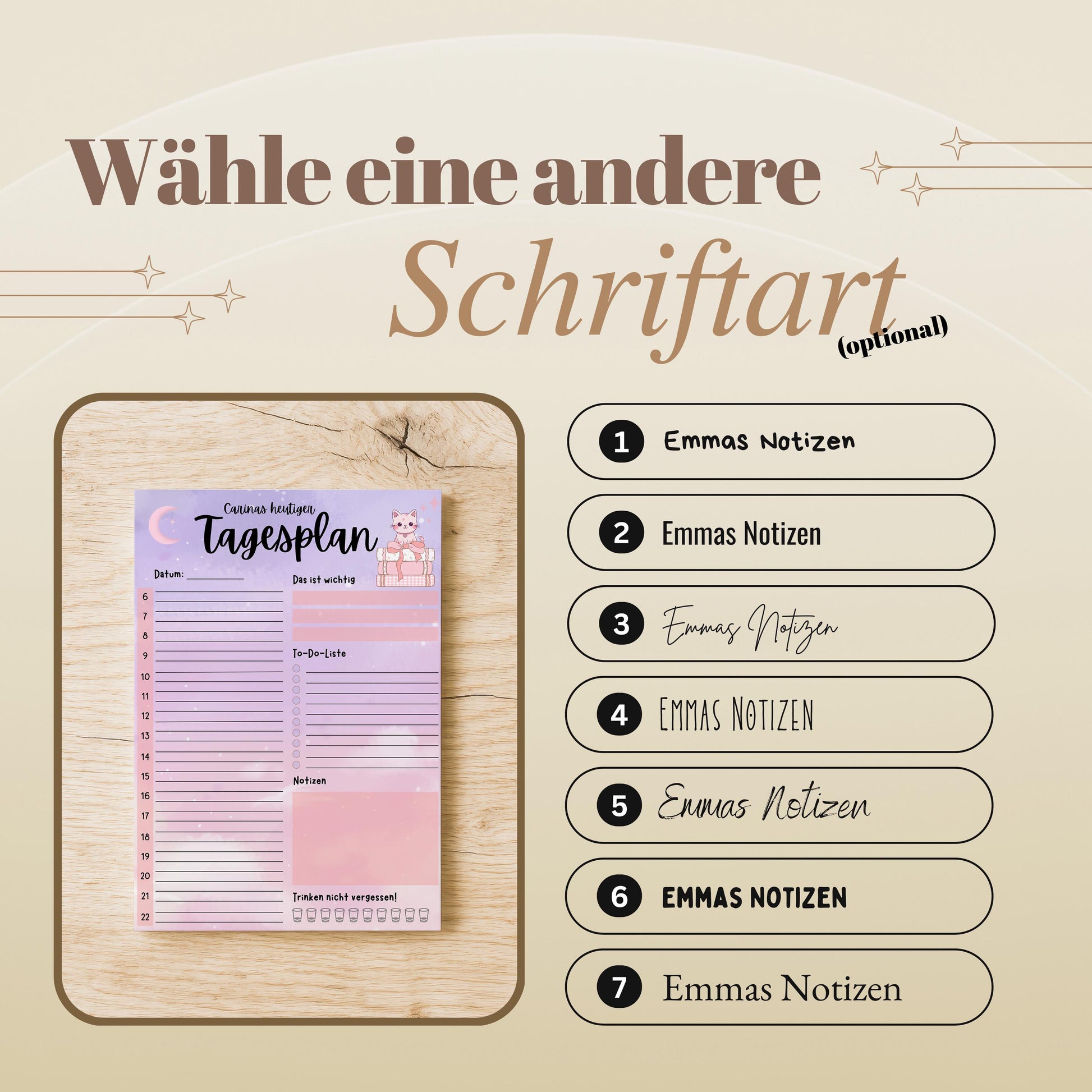 Tagesplaner Kawaii Katze A5 Notizblock personalisierbar mit Namen To Do Liste Notizblock für Studenten Schreibblock Bürobedarf Geschenk