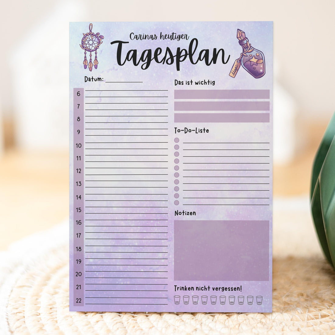 Tagesplaner Witchy A5 Notizblock personalisierbar mit Namen To Do Liste Notizblock für Studenten Schreibblock Bürobedarf Geschenk Schüler