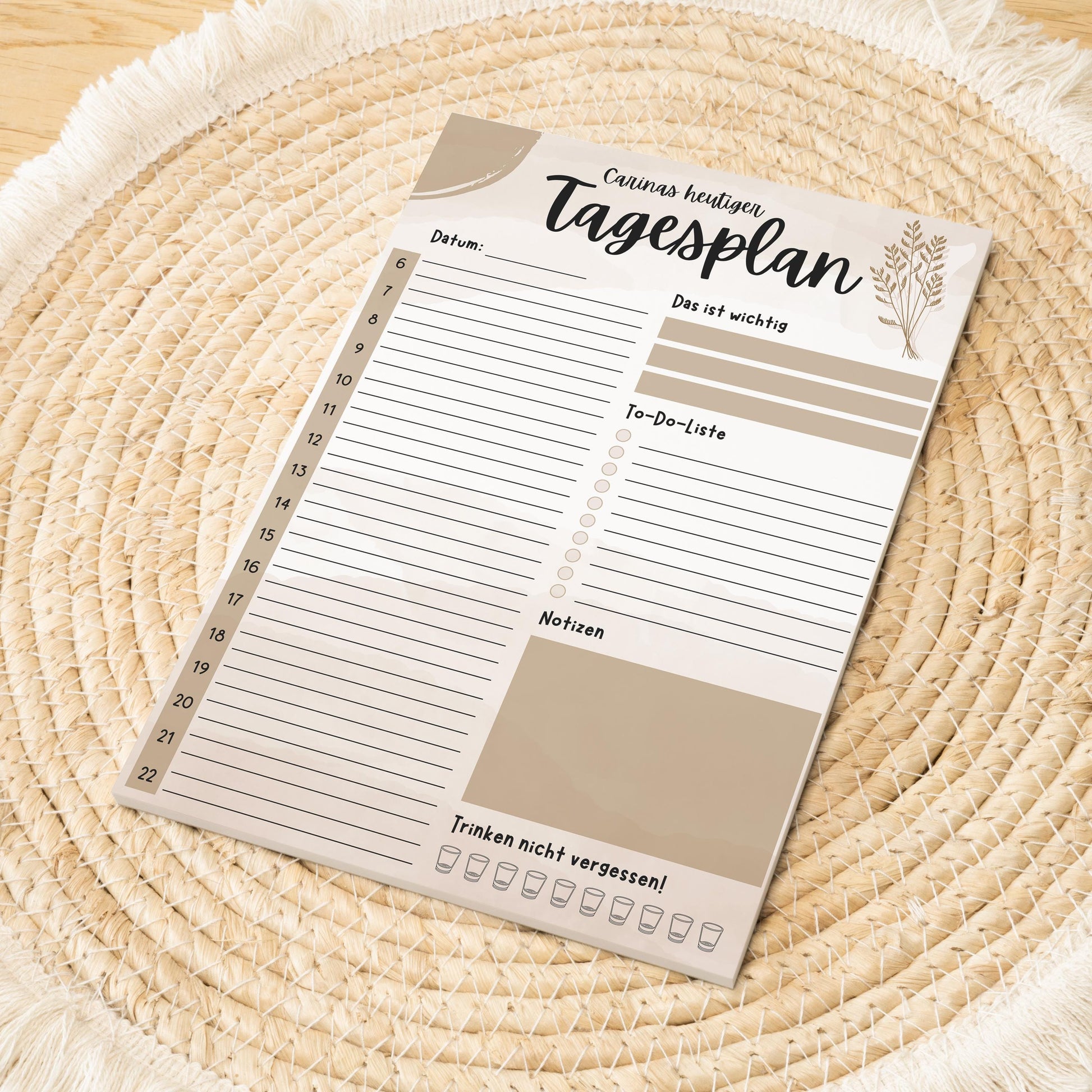 Tagesplaner Boho A5 Notizblock personalisierbar mit Namen To Do Liste Notizblock für Studenten Schreibblock Bürobedarf Geschenk Pilzsammler