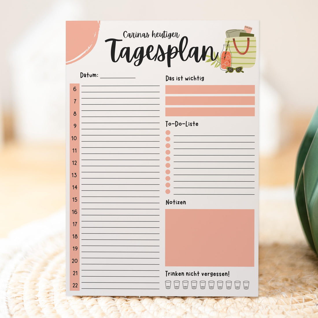 Tagesplaner Beach A5 Notizblock personalisierbar mit Namen To Do Liste Notizblock für Studenten Schreibblock Bürobedarf Geschenk Schüler