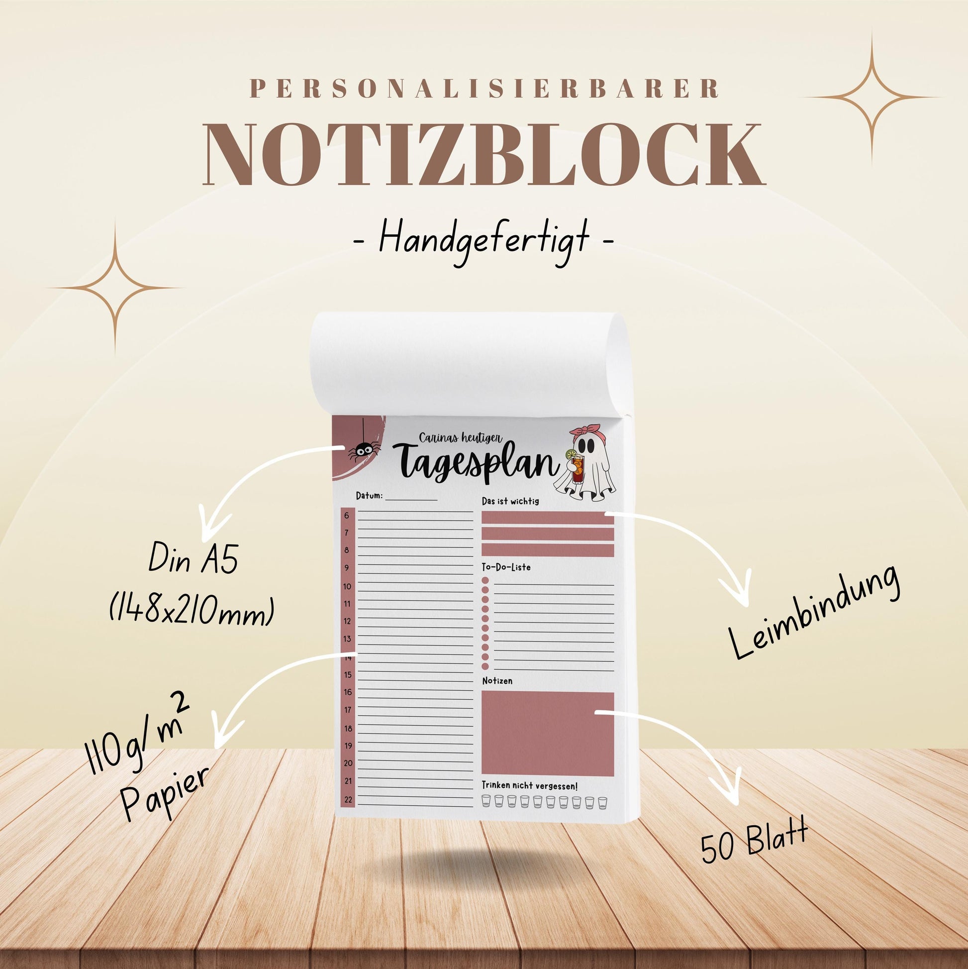 Tagesplaner Summerween A5 Notizblock personalisierbar mit Namen To Do Liste Notizblock für Studenten Schreibblock Bürobedarf Geschenk