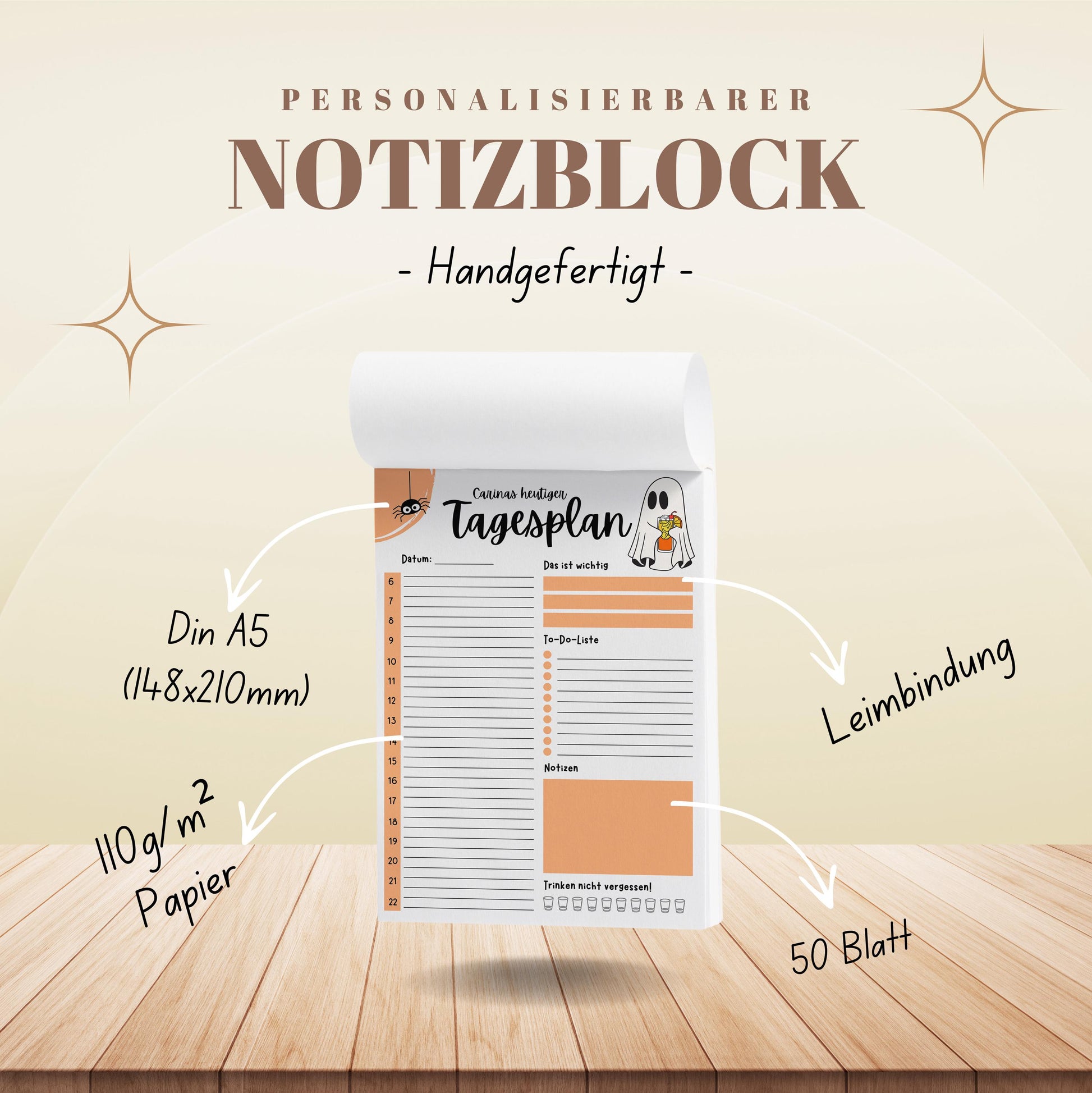 Tagesplaner Summerween A5 Notizblock personalisierbar mit Namen To Do Liste Notizblock für Studenten Schreibblock Bürobedarf Geschenk