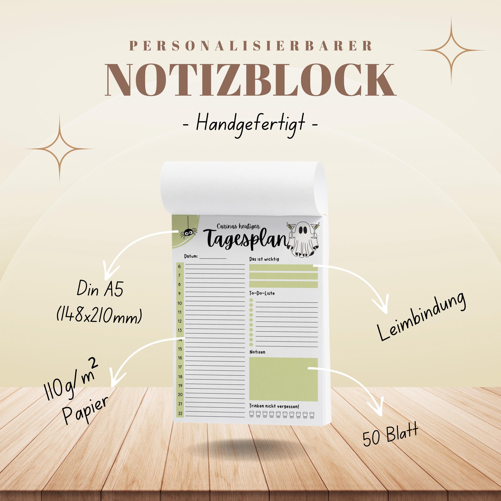 Tagesplaner Summerween A5 Notizblock personalisierbar mit Namen To Do Liste Notizblock für Studenten Schreibblock Bürobedarf Geschenk