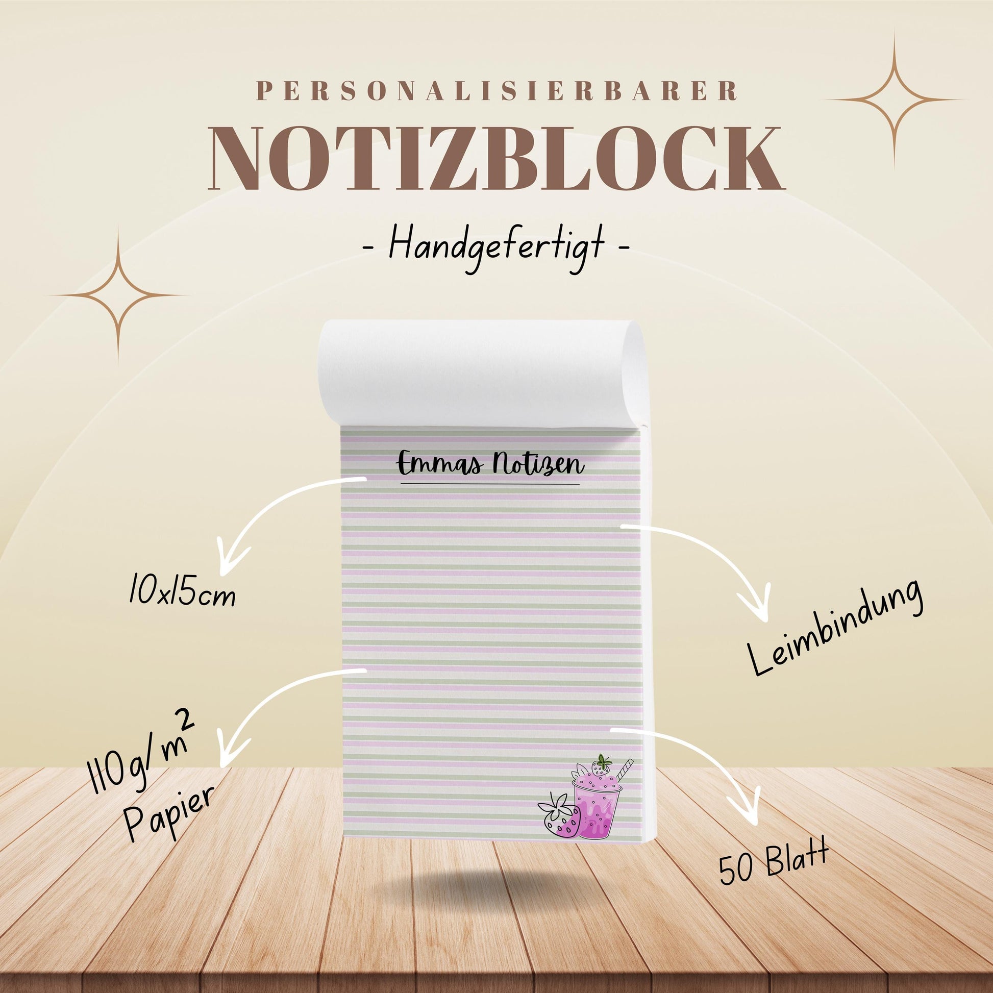 Notizblock Erdbeere Notizblock personalisierbar mit Namen To-Do Liste Notizblock für Studenten Bürobedarf Geschenk Schüler
