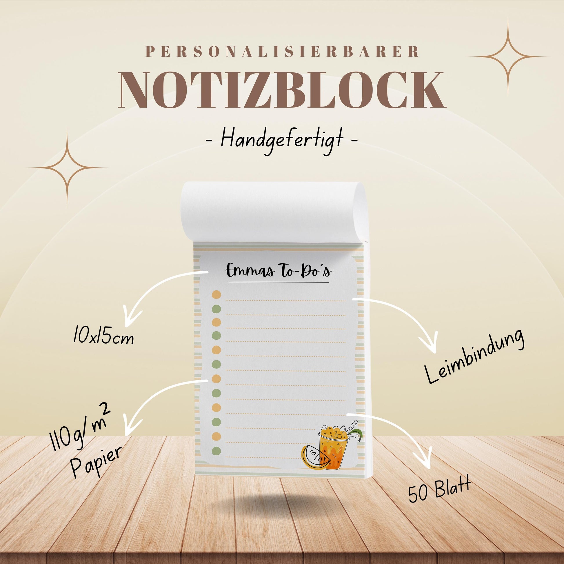 Notizblock Orange Notizblock personalisierbar mit Namen To-Do Liste Notizblock für Studenten Bürobedarf Geschenk Schüler