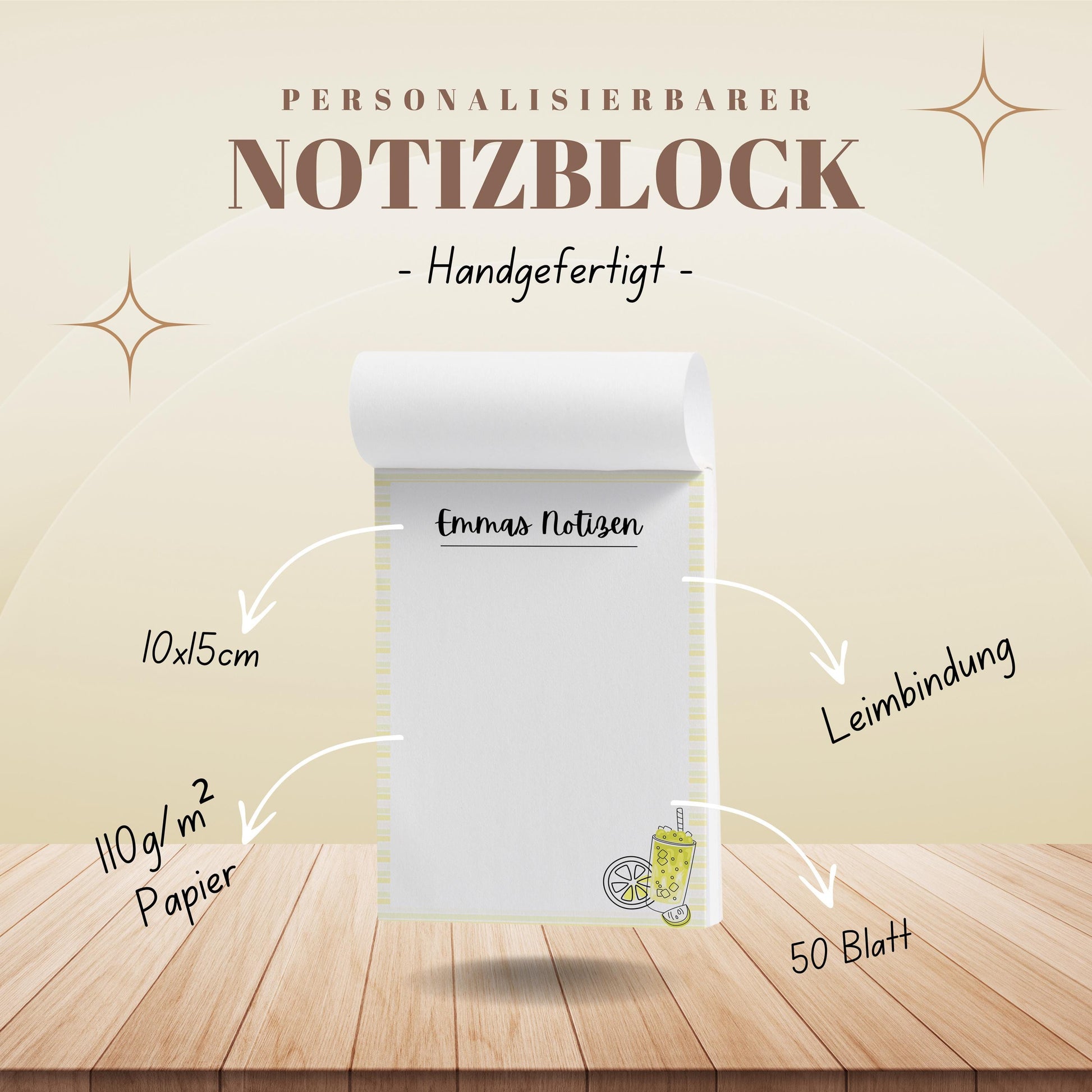 Notizblock Zitrone Notizblock personalisierbar mit Namen To-Do Liste Notizblock für Studenten Bürobedarf Geschenk Schüler