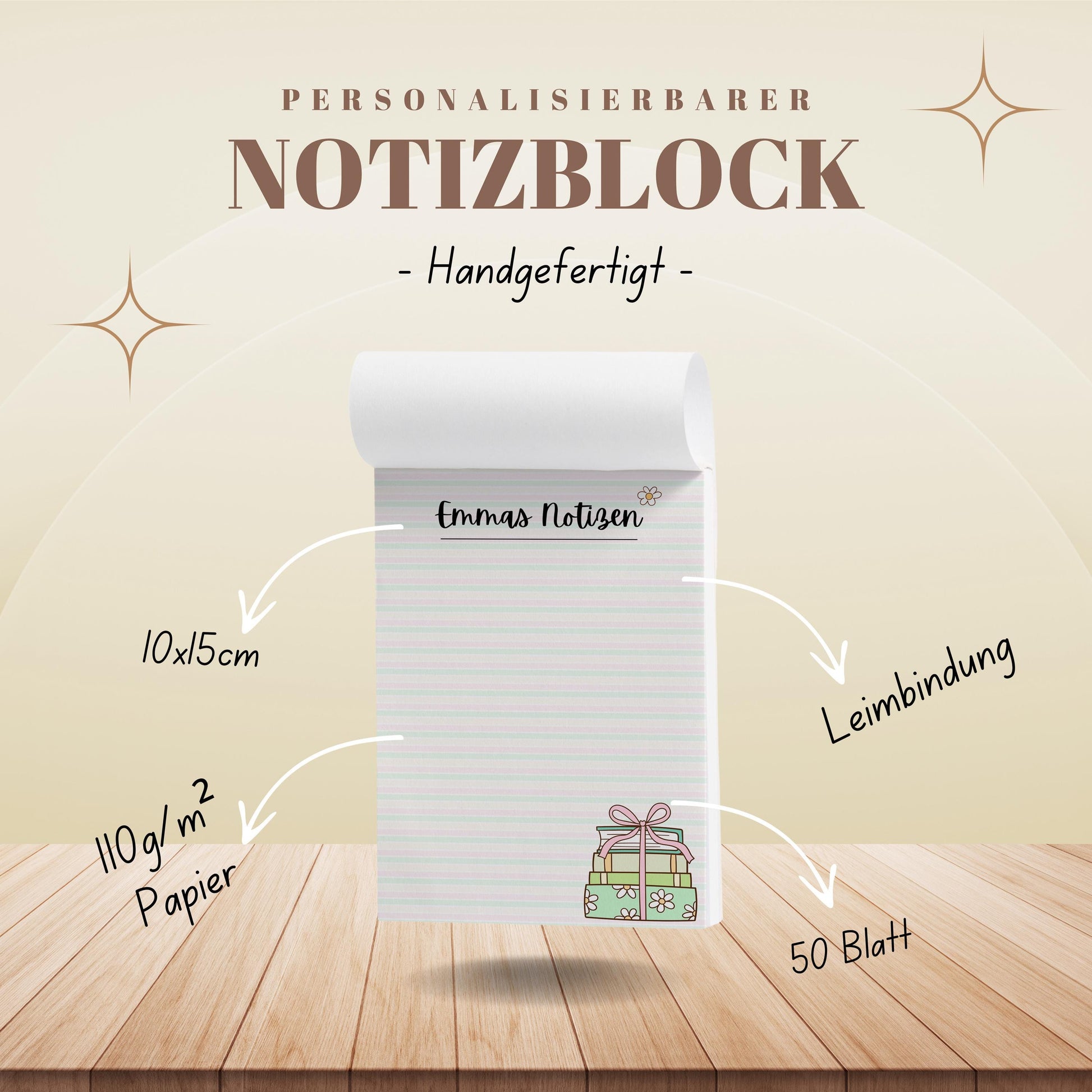 Notizblock Bücher Notizblock personalisierbar mit Namen To-Do Liste Notizblock für Studenten Bürobedarf Geschenk Kollegin