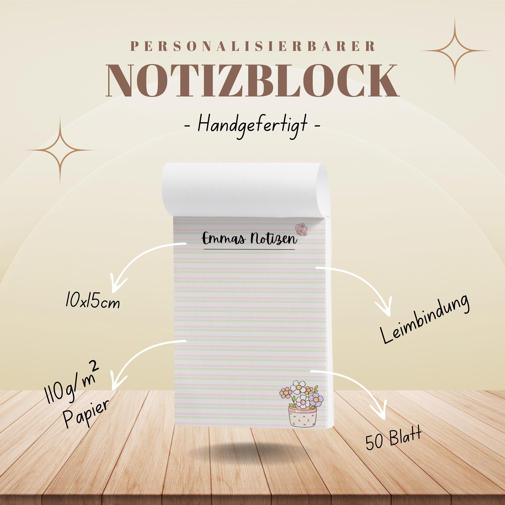 Notizblock Blumen Notizblock personalisierbar mit Namen To-Do Liste Notizblock für Studenten Bürobedarf Geschenk Kollegin