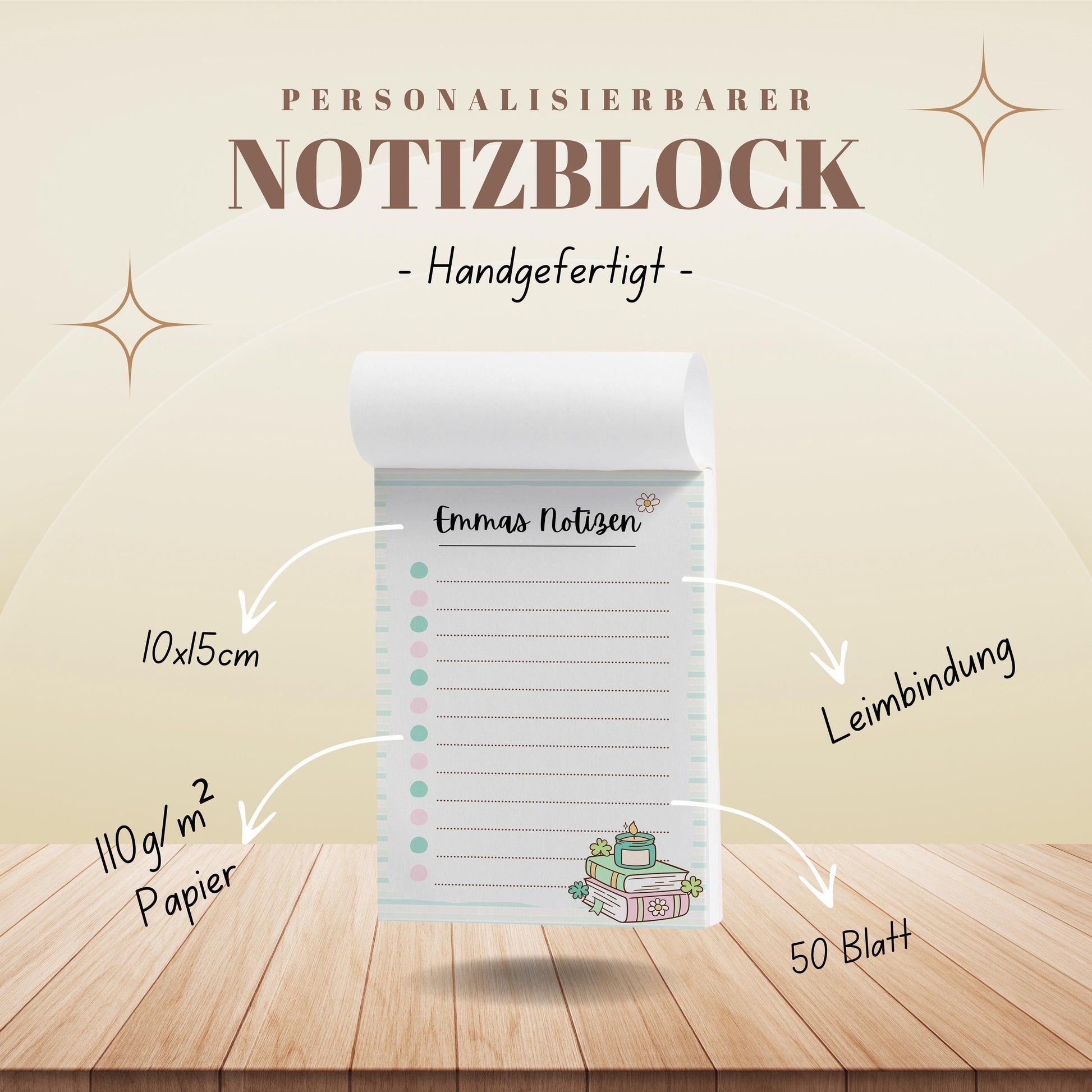 Notizblock Bücher Notizblock personalisierbar mit Namen To-Do Liste Notizblock für Studenten Bürobedarf Geschenk Kollegin