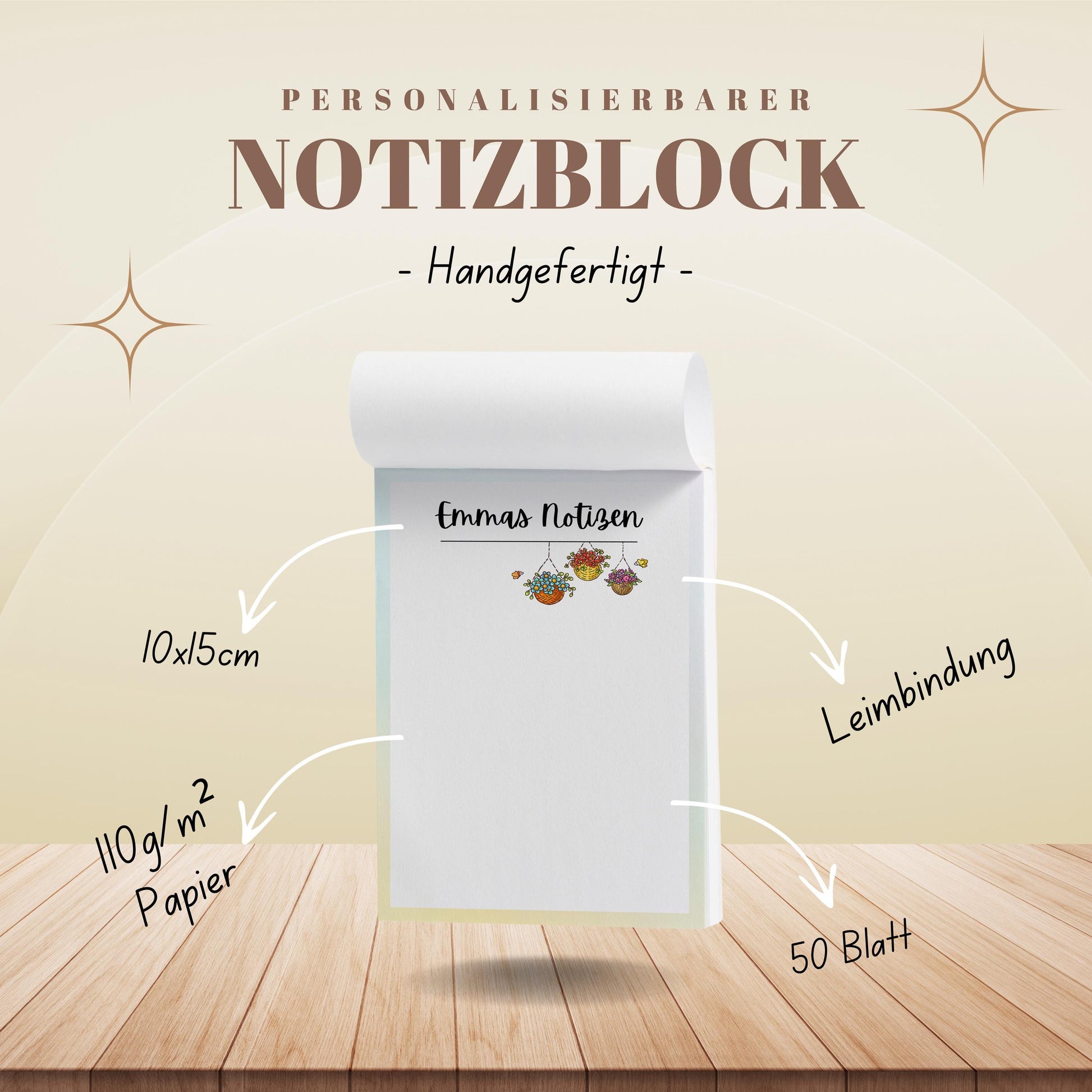 Notizblock Blumen Notizblock personalisierbar mit Namen To-Do Liste Notizblock für Studenten Bürobedarf Geschenk Kollegin
