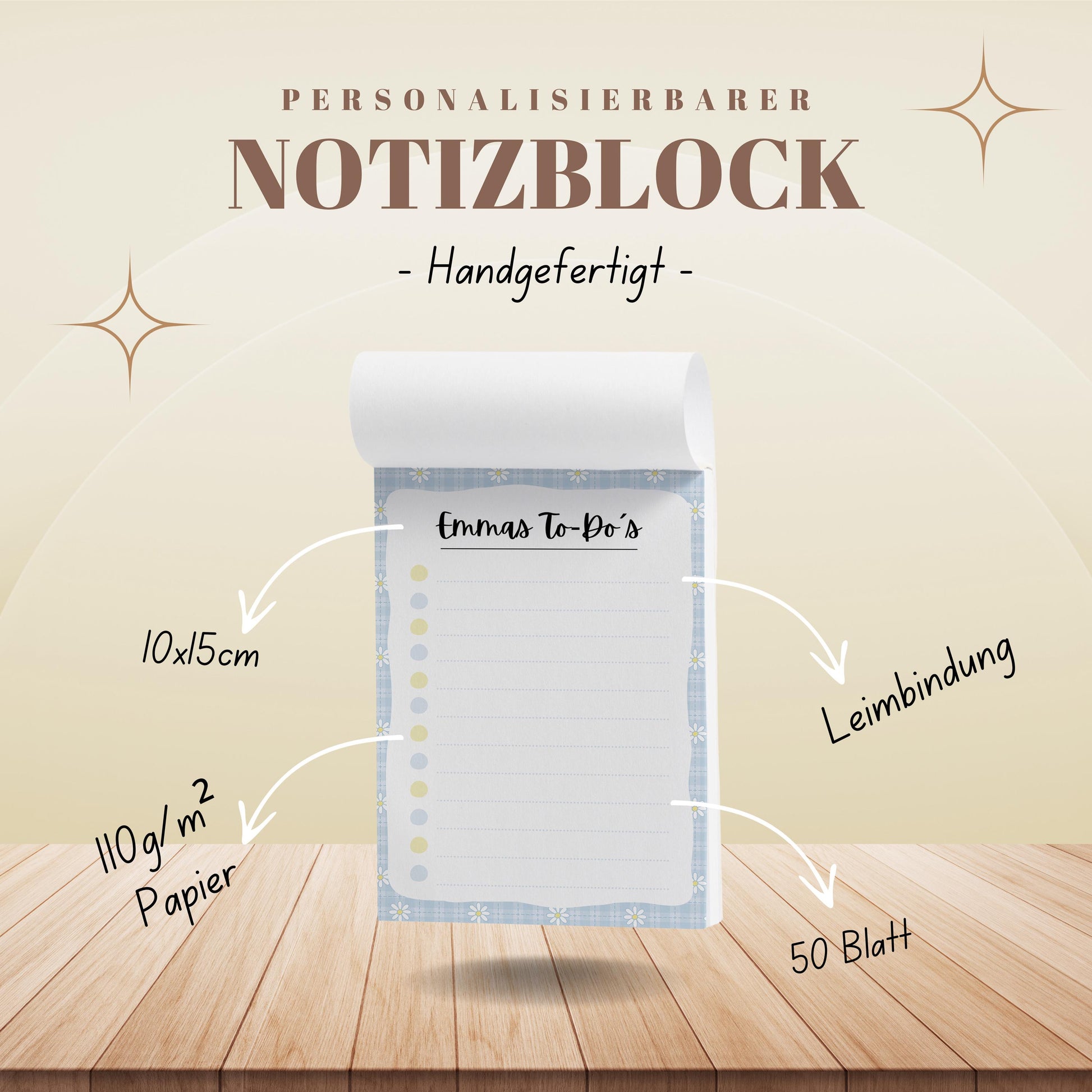 Notizblock Blume Notizblock personalisierbar mit Namen To-Do Liste Notizblock für Studenten Bürobedarf Geschenk Kollegin