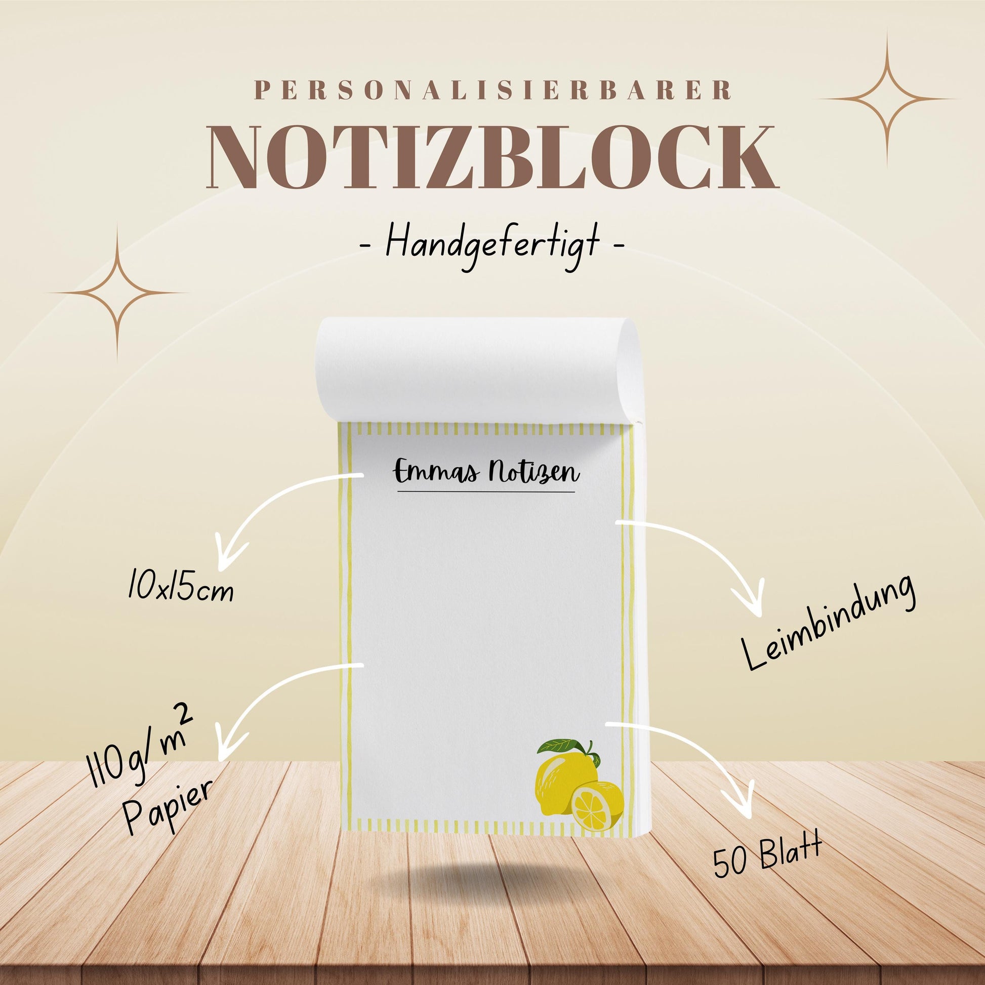 Notizblock Zitrone Notizblock personalisierbar mit Namen To-Do Liste Notizblock für Studenten Bürobedarf Geschenk Kollegin