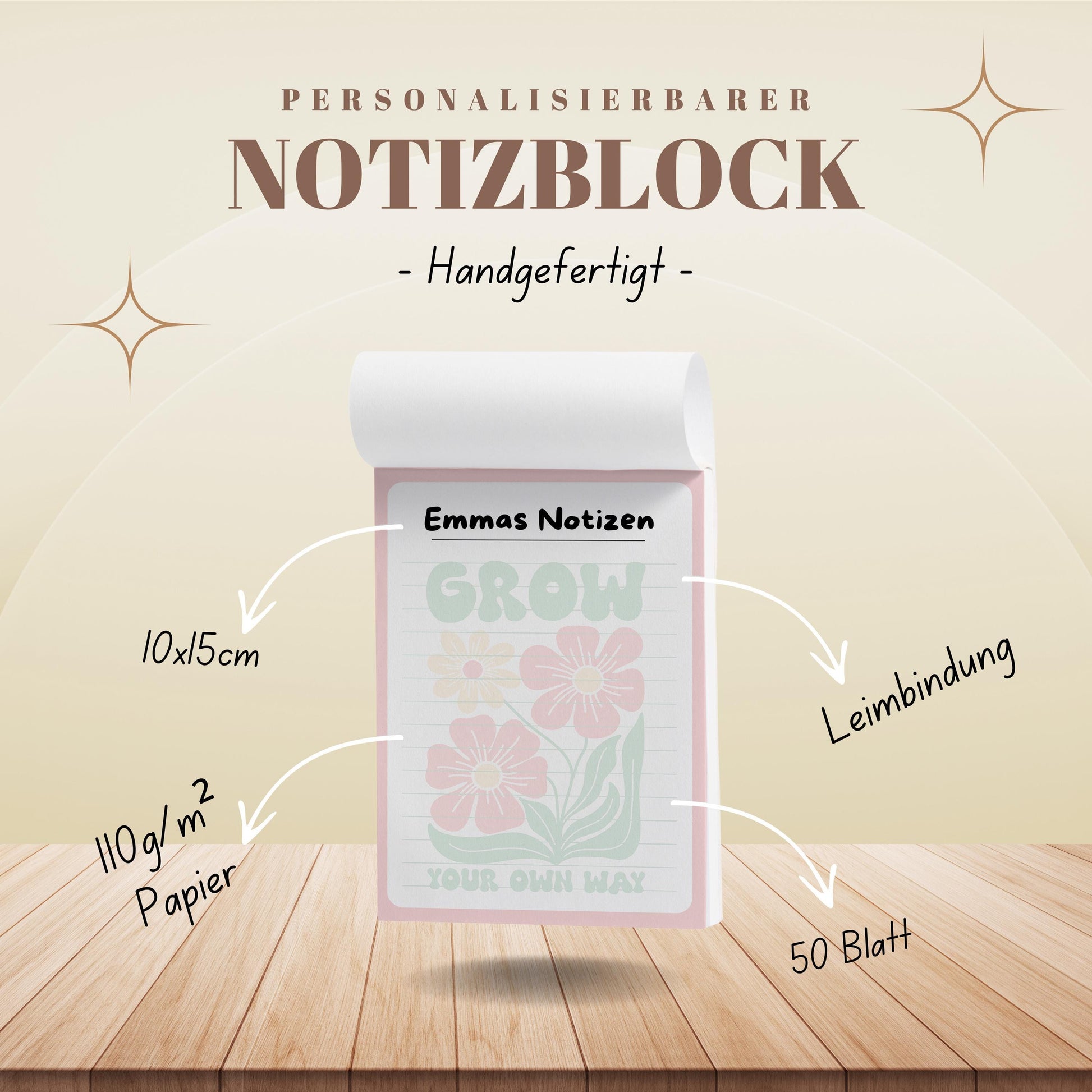 Notizblock Floral Notizblock personalisierbar mit Namen To-Do Liste Notizblock für Studenten Bürobedarf Geschenk Kollegin