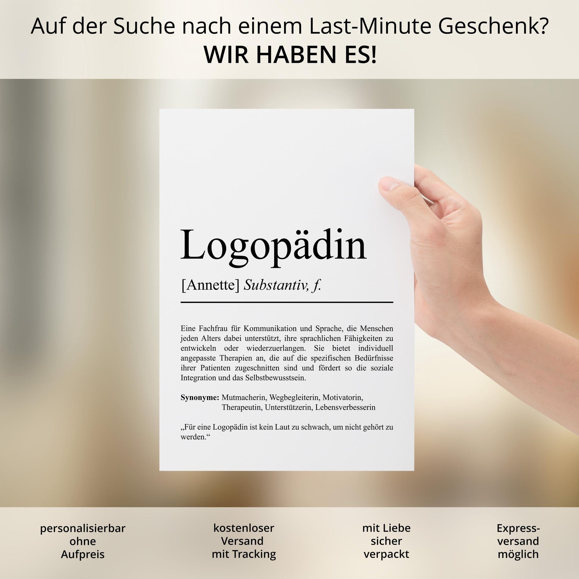 Logopädin Definition Poster personalisierbar mit Namen Beruf Poster Logopädin Geschenk Einzug Geburtstag Geschenk Logopädin Poster Beruf