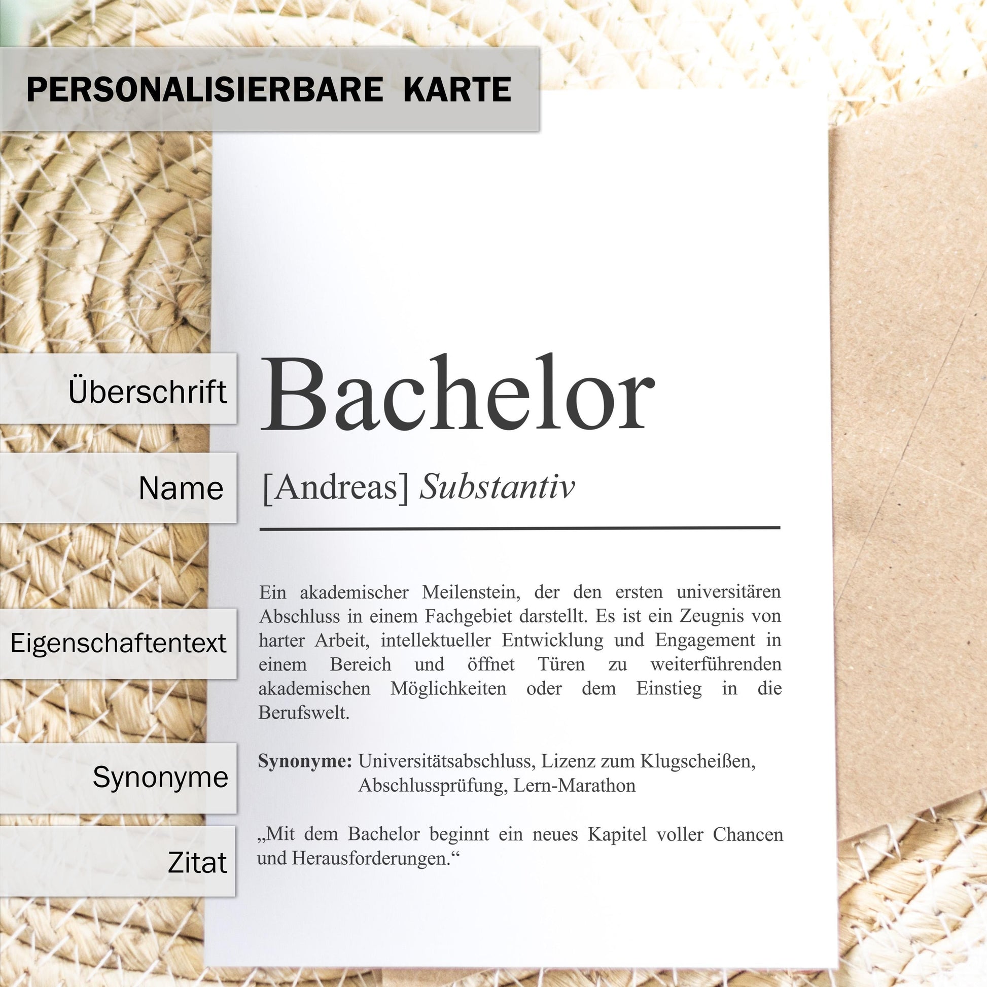 Bachelor Definition Karte personalisierbar mit Namen Abschluss Karte Bachelor Geschenk zum Abschluss Geschenk Bachelor Postkarte Definition