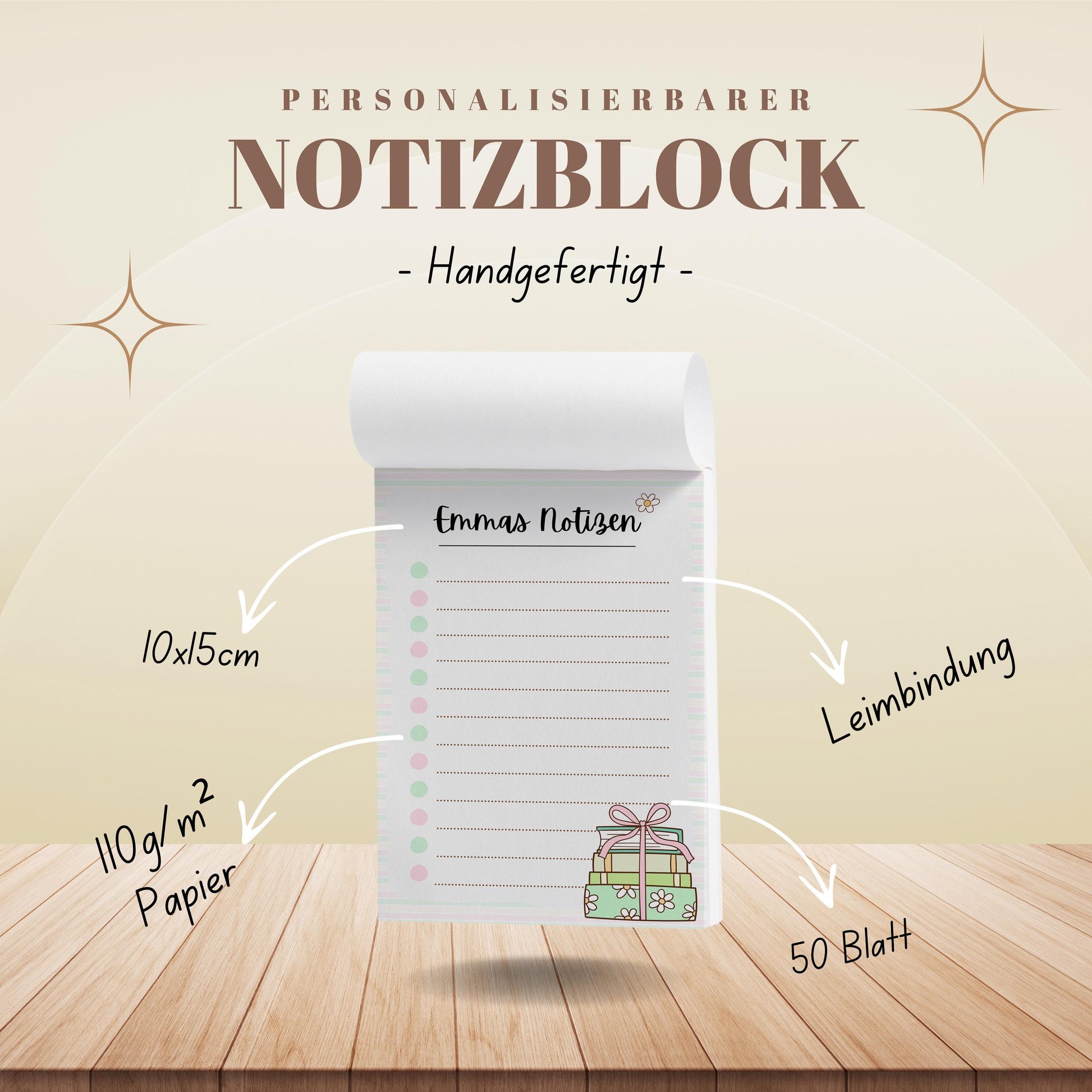Notizblock Bücher Notizblock personalisierbar mit Namen To-Do Liste Notizblock für Studenten Bürobedarf Geschenk Kollegin