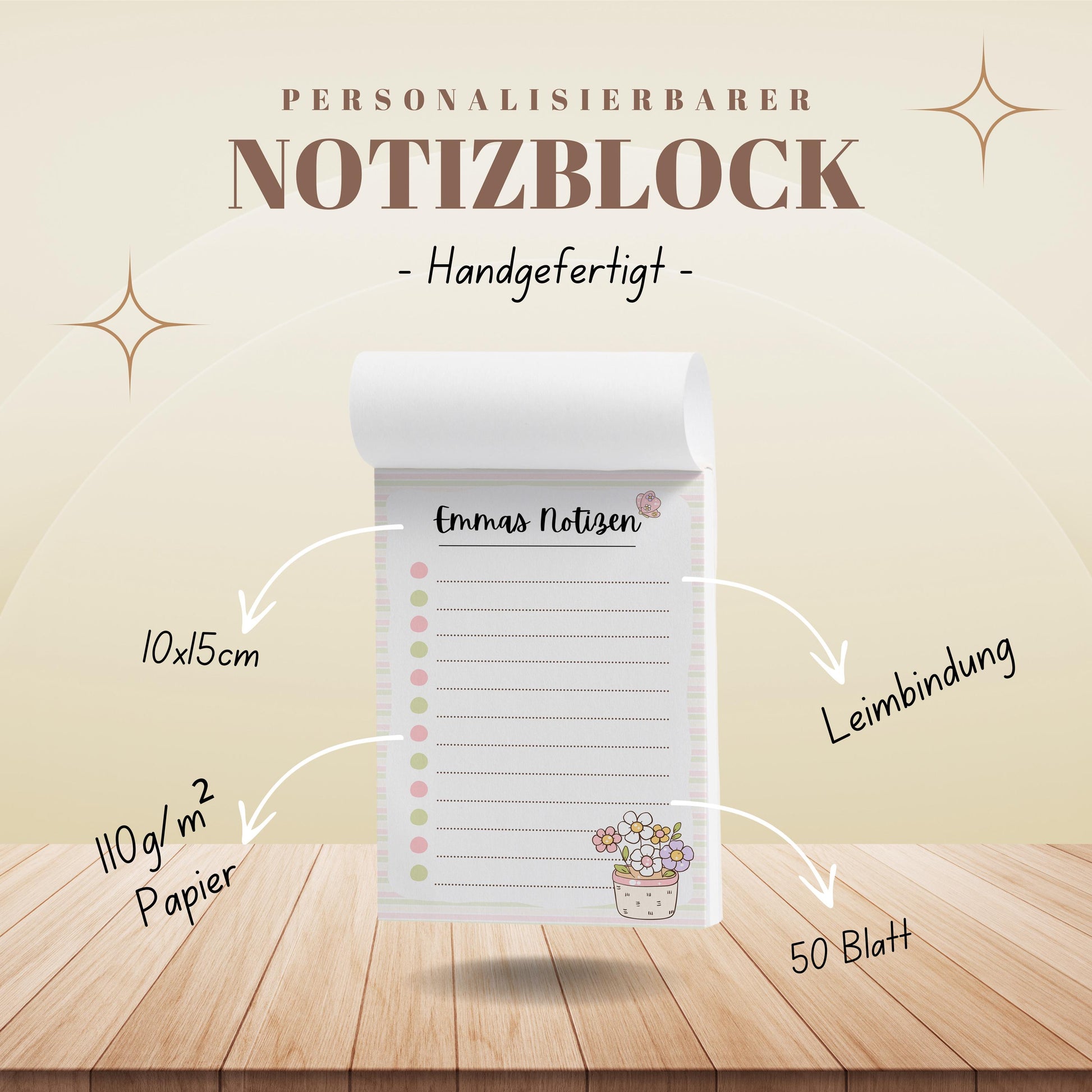 Notizblock Blumen Notizblock personalisierbar mit Namen To-Do Liste Notizblock für Studenten Bürobedarf Geschenk Kollegin