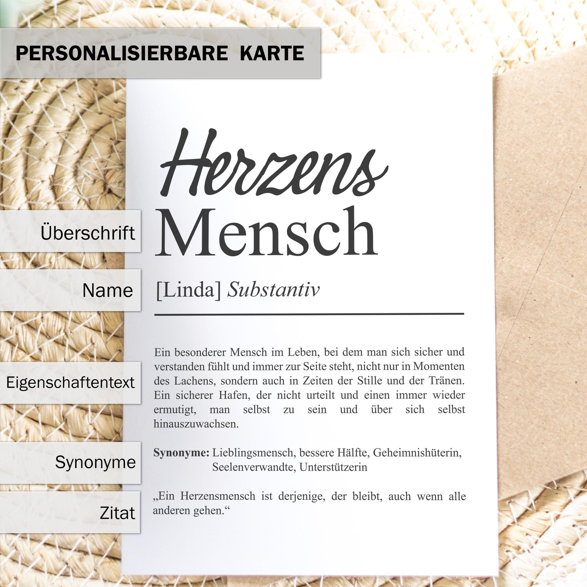 Herzensmensch Definition Karte personalisierbar mit Namen Herzensmensch Grußkarte Geschenk Herzensmensch Postkarte Definition Herzensmensch