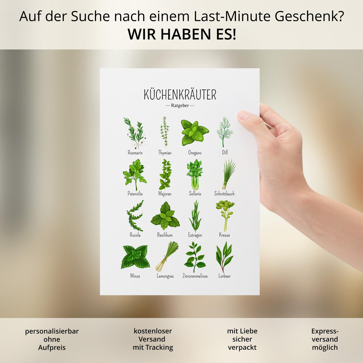 Kräuter Poster Küche Guide Poster Kräuter Guide Küche Geburtstag Geschenk für Kochliebhaber Poster Kräuter Ratgeber Illustration Kräuter