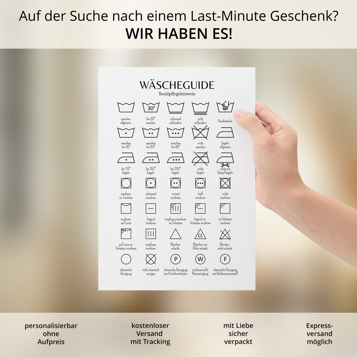 Wäsche Guide Poster Waschratgeber Wohnung Haus Geschenk Einzug Poster Waschraum Poster Wäsche Symbole Anleitung Poster Waschküche Laundry